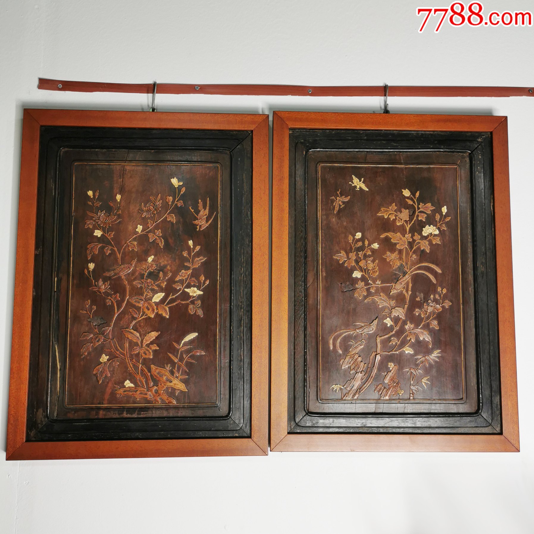 清代木雕挂屏一对