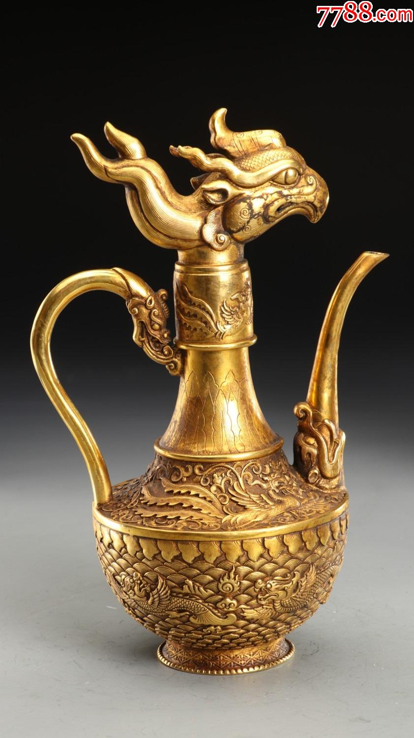 铜鎏金凤纹凤首执壶