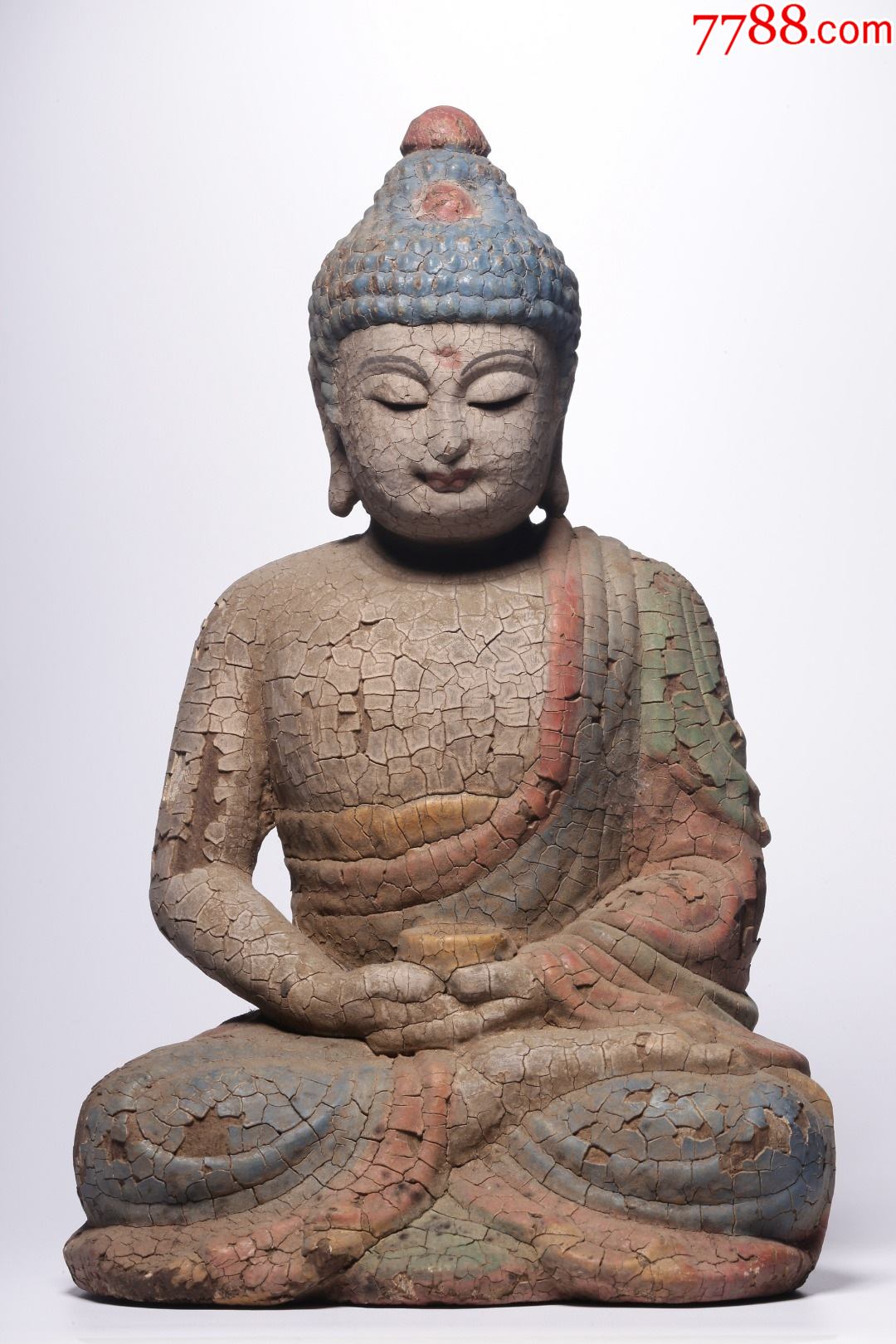 木漆彩释迦牟尼佛坐像_木雕摆件_图片交流_收藏价格_7788老电话