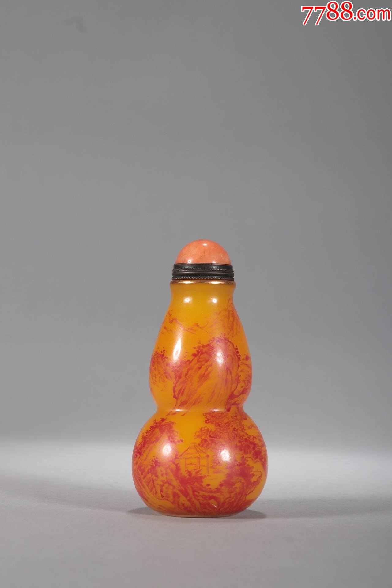 清黄琉璃绘山水意境葫芦鼻烟壶