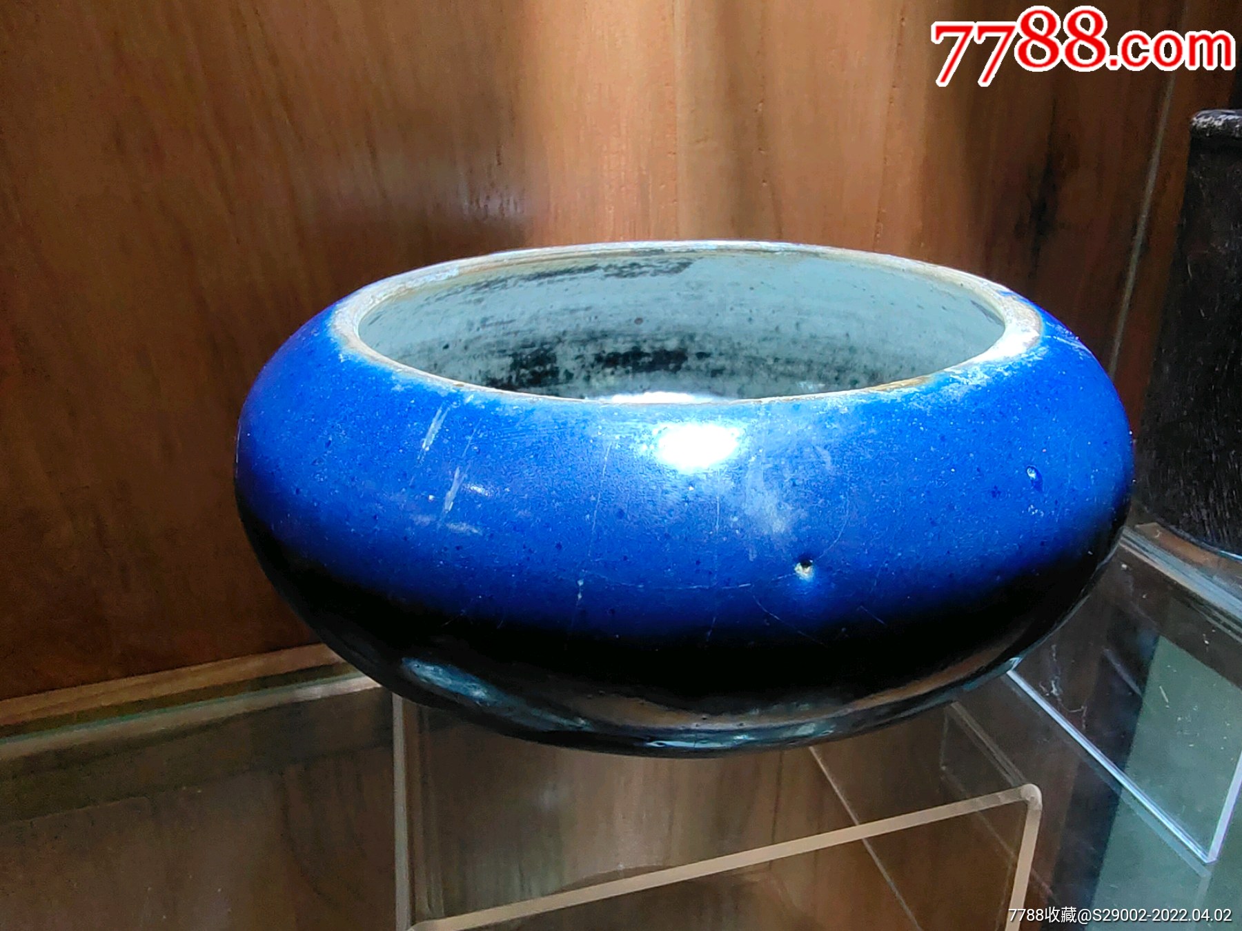 老物件明代霁蓝釉笔洗笔海文房老瓷器开门精品美瓷器型端庄古韵雅