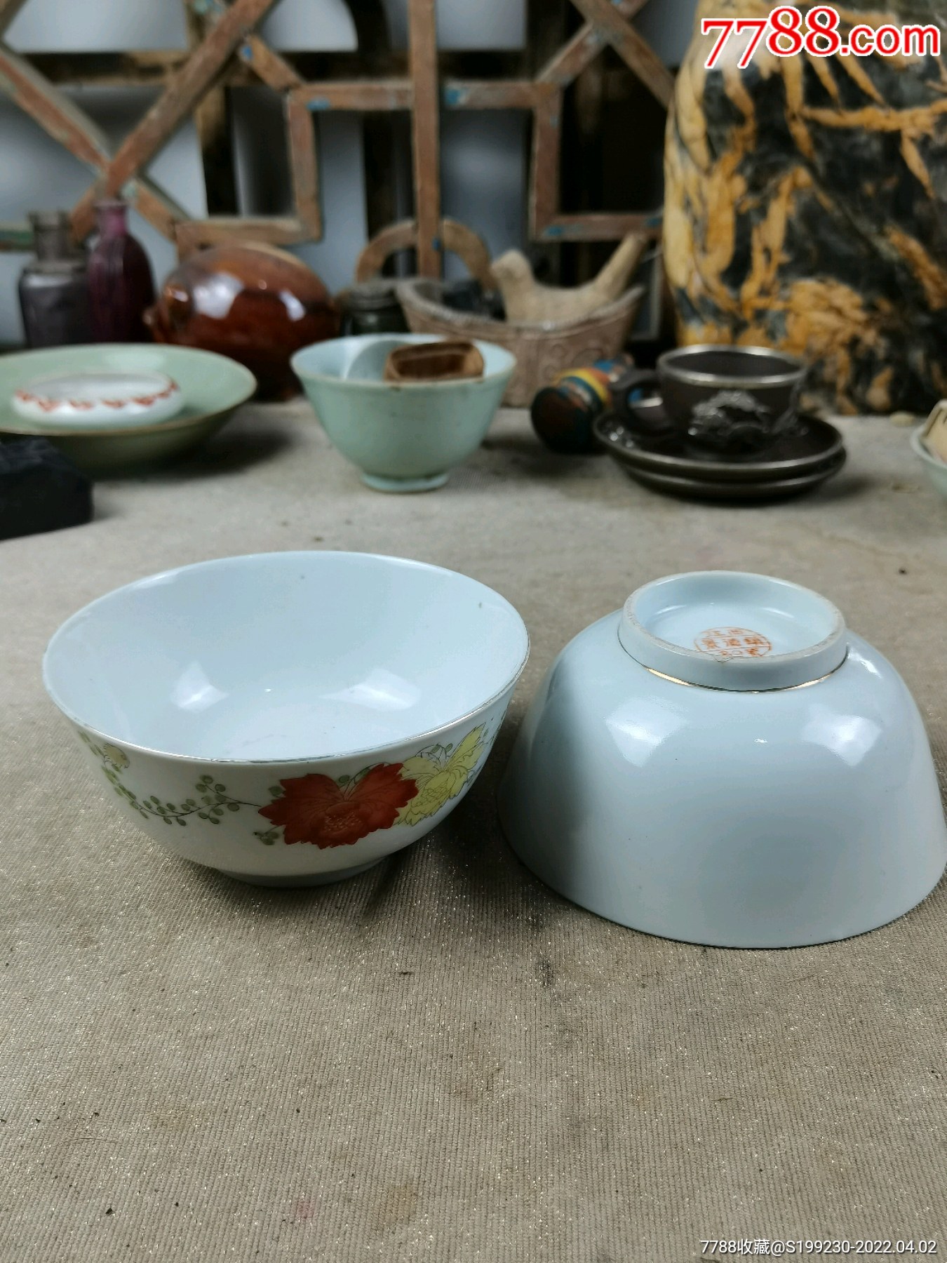 建国初花卉纹饰小茶碗567瓷小花碗