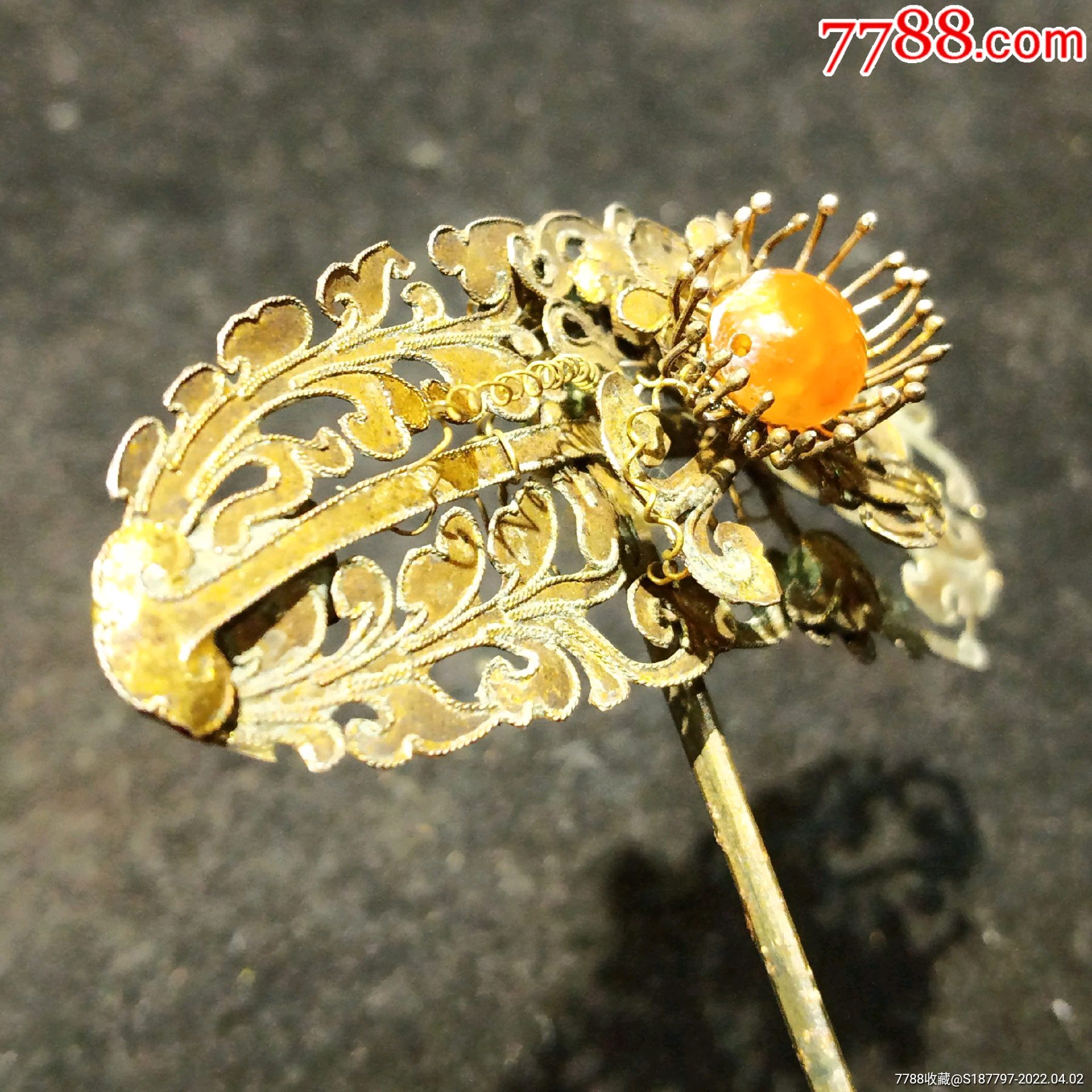 清代银鎏金镶多宝宝石发簪簪子