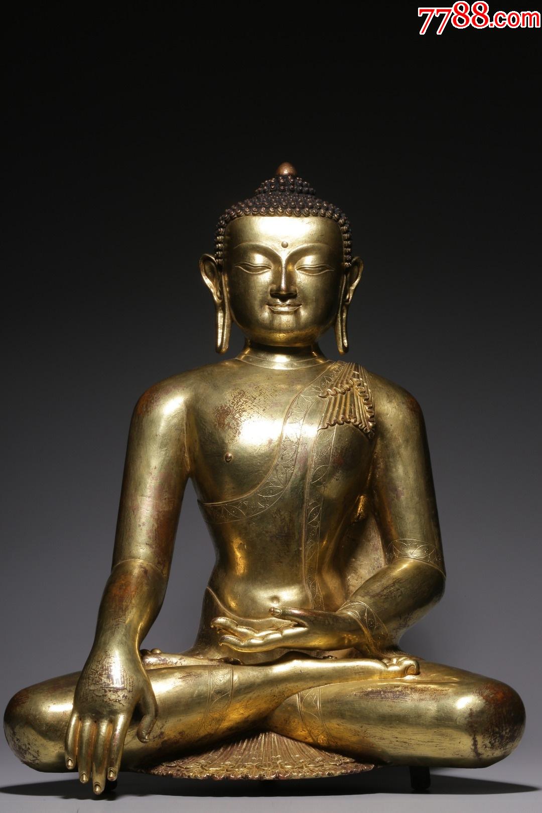 铜鎏金释迦牟尼坐像-铜像/铜佛像-7788宣纸