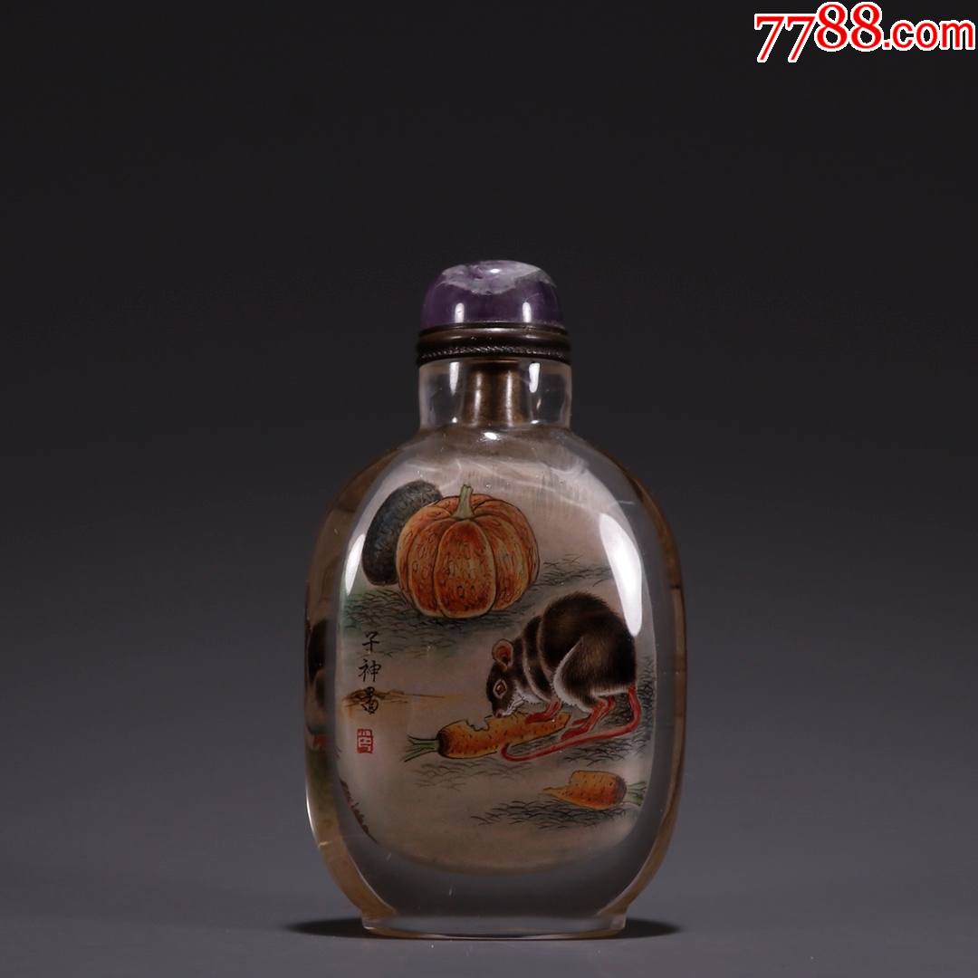 水晶内画子鼠图鼻烟壶