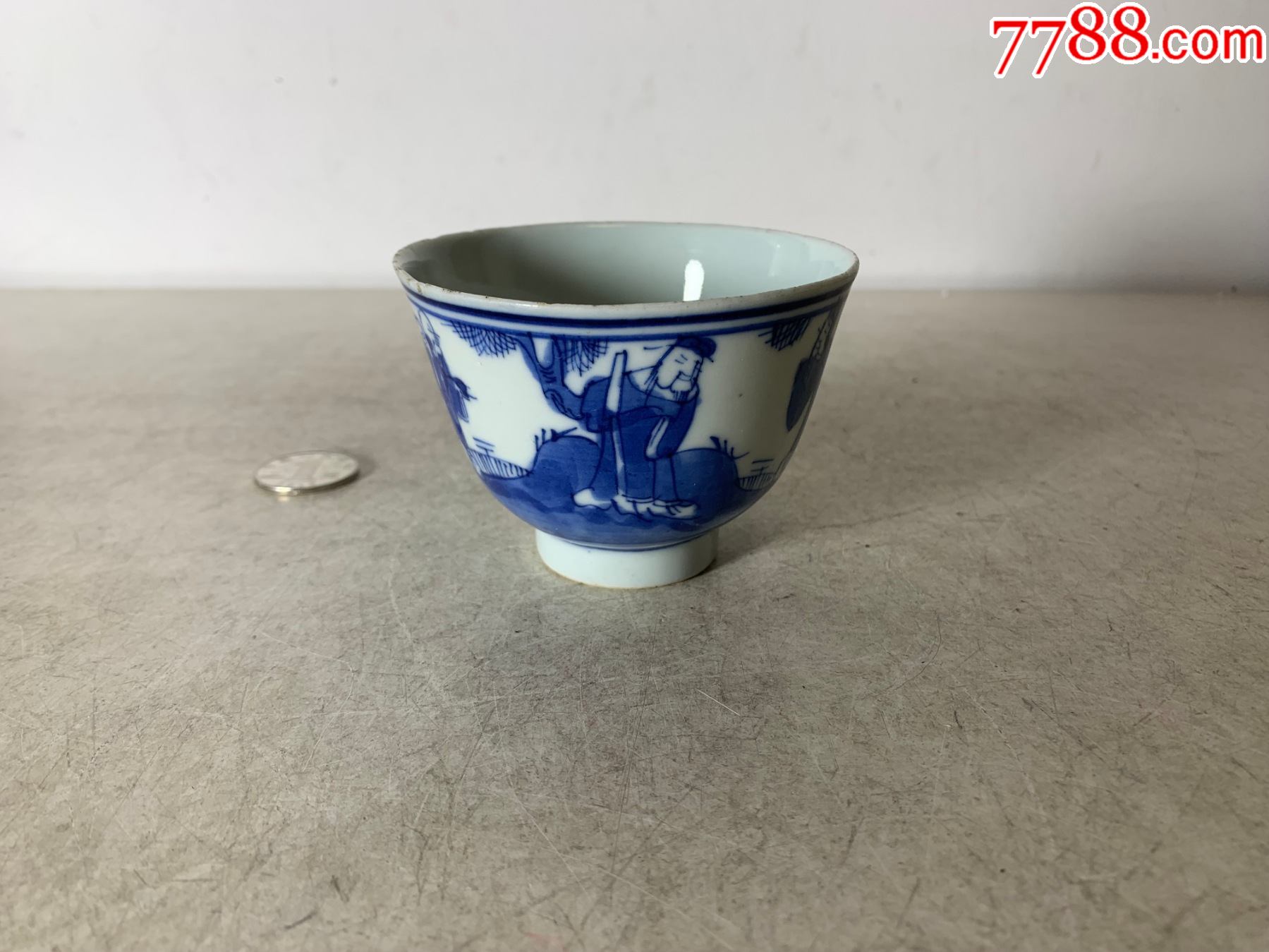少见大尺寸清末青花福禄寿三星人物茶杯酒杯_价格600元_第1张_7788