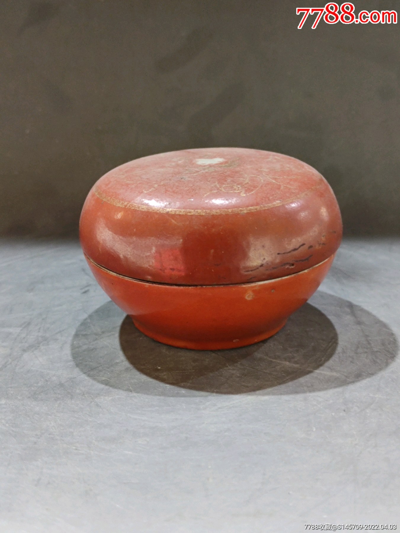 晚清矾红描金印泥盒喜欢的朋友不要错过细节如图