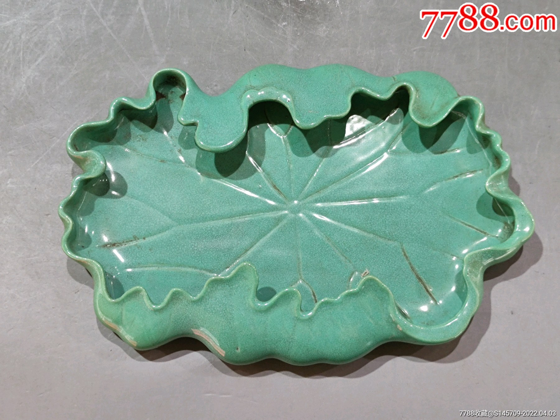 晚清绿釉荷叶笔洗喜欢的不要错过细节如图