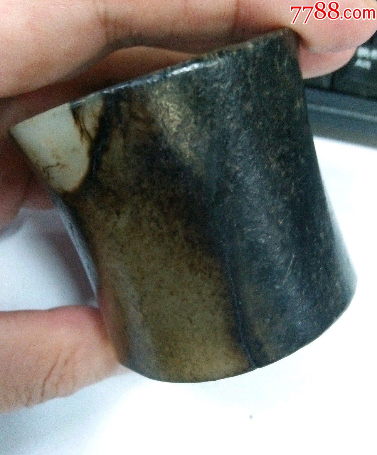 6099甘肃齐家风格高古玉水银黑沁束腰玉管箍形器_价格680元【玉泉陌】