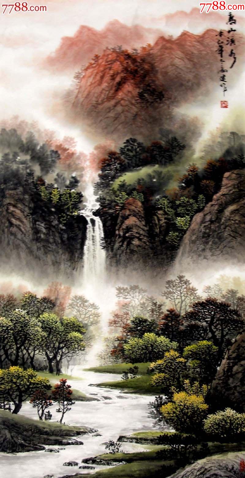 品墨斋高档山水画龙高建四尺高山流水