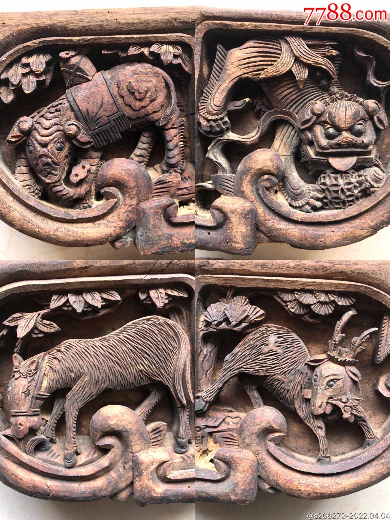 清代精品动物雀替角花一套