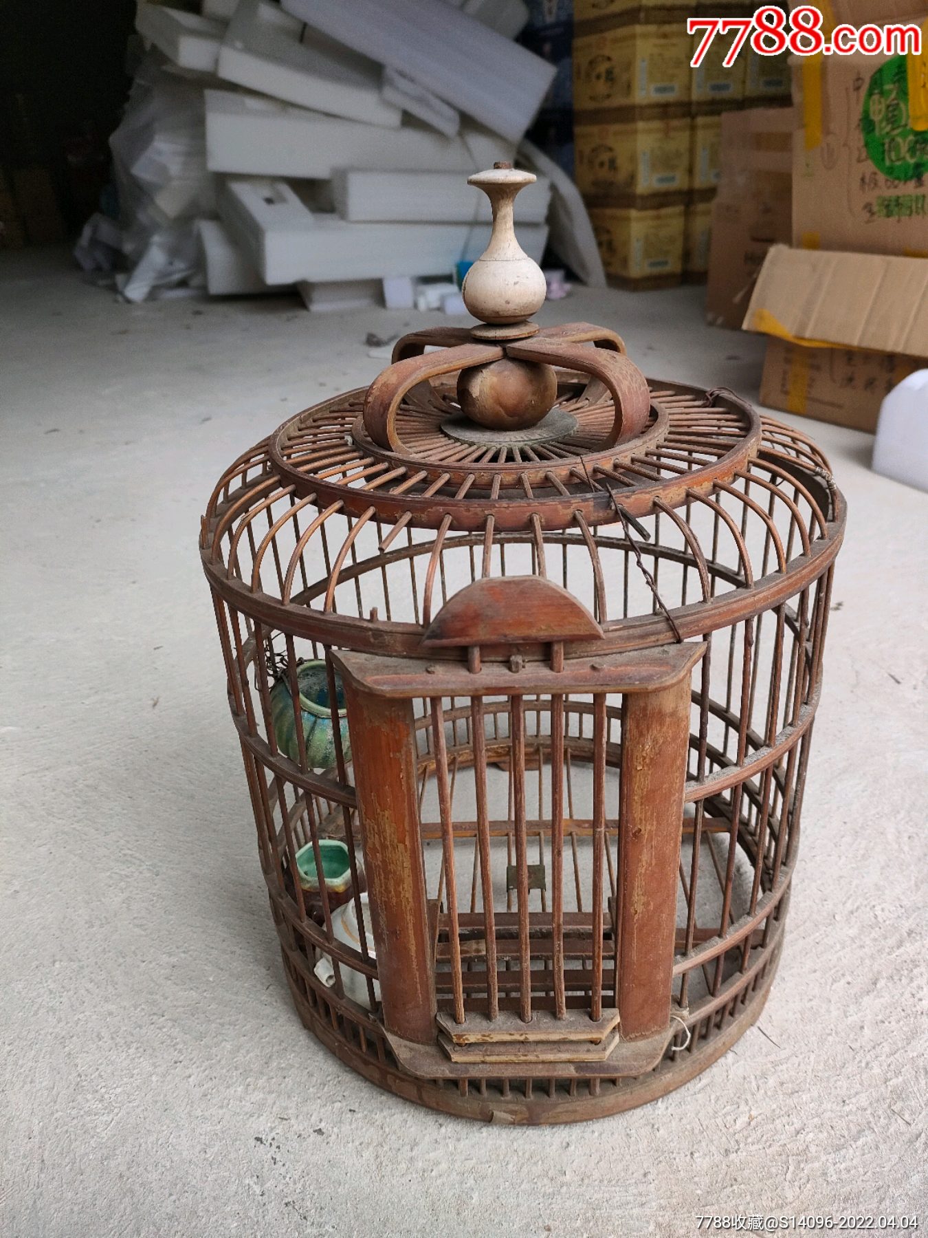 老竹编鸟笼一个