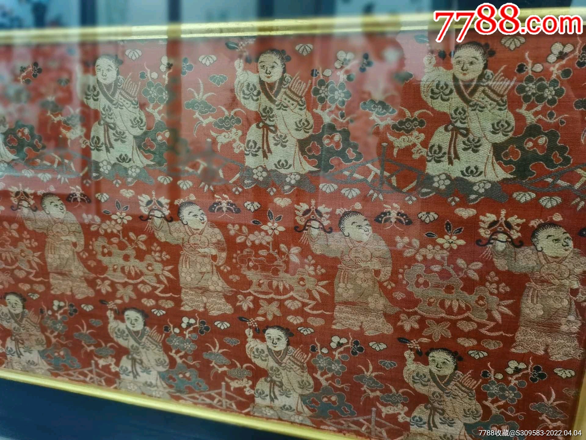 清代朱红地百子图织锦_苏绣画_图片欣赏_收藏价值_7788漫画原稿