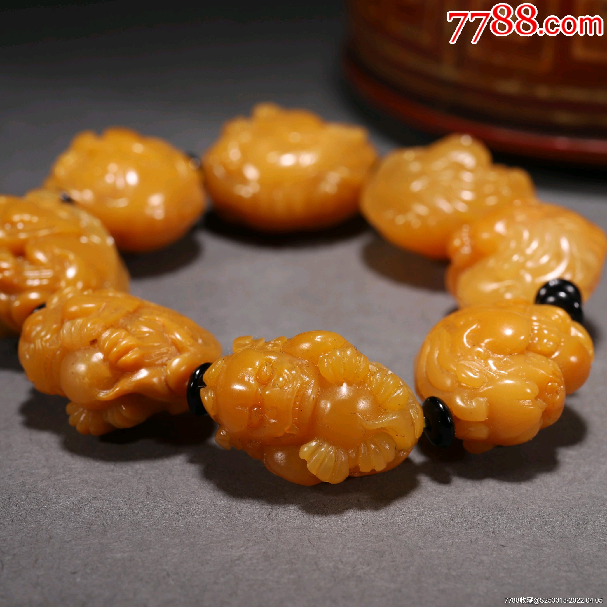 田黄石瑞兽戏珠手串a21s68f_寿山石_第2张_7788茶具