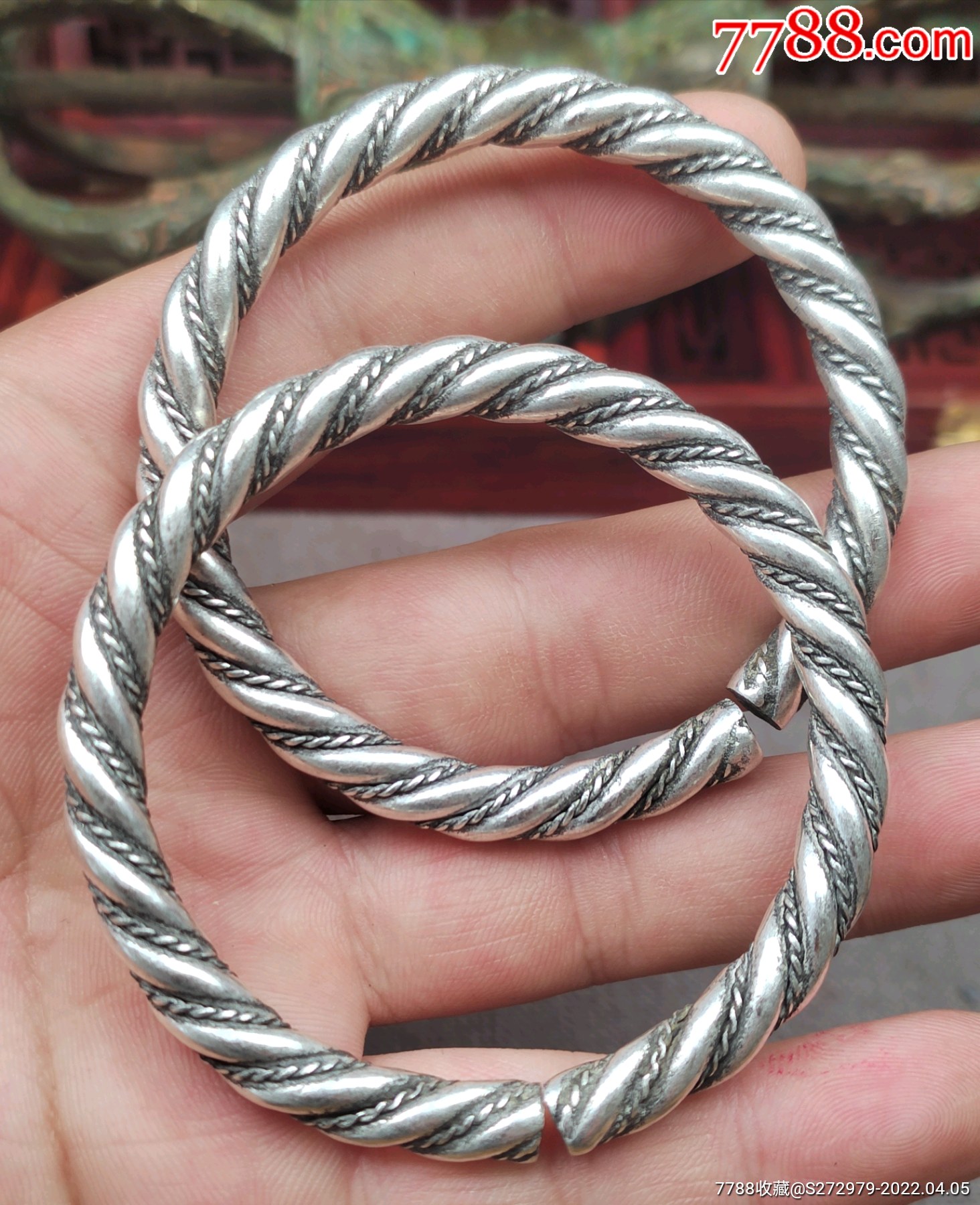 铜鎏银绞丝镯子一对