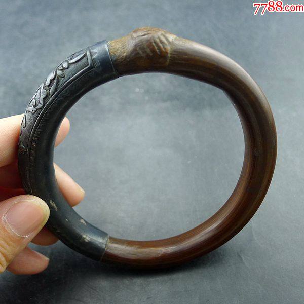 清代老银刻暗八仙包鸡血藤手镯带款刻工精良保真保老古董古玩杂项收藏