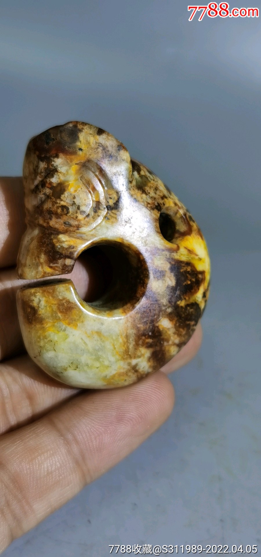 内蒙收的河磨玉玉猪龙风化明显包浆沁入骨红山文化