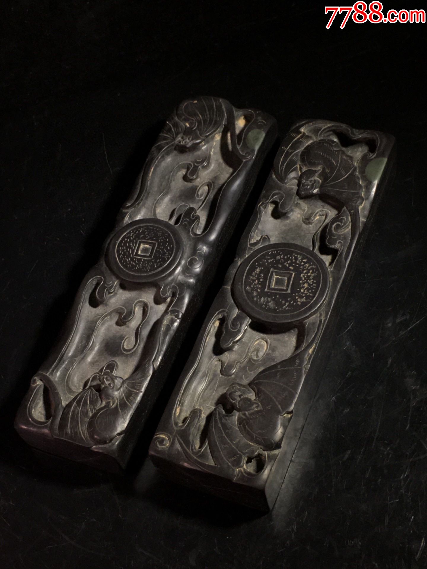 旧藏端石福在眼前文房纸镇一对_镇纸/压尺_第1张_7788钱币网