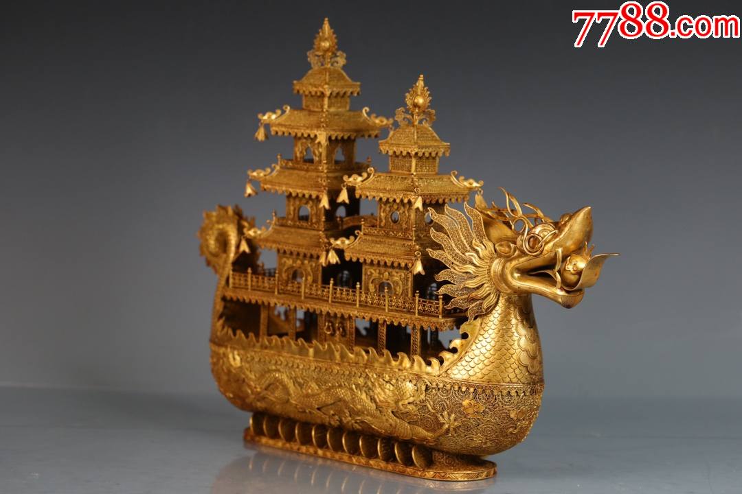 银鎏金花丝龙船摆件_其他银器_第2张_7788核雕收藏