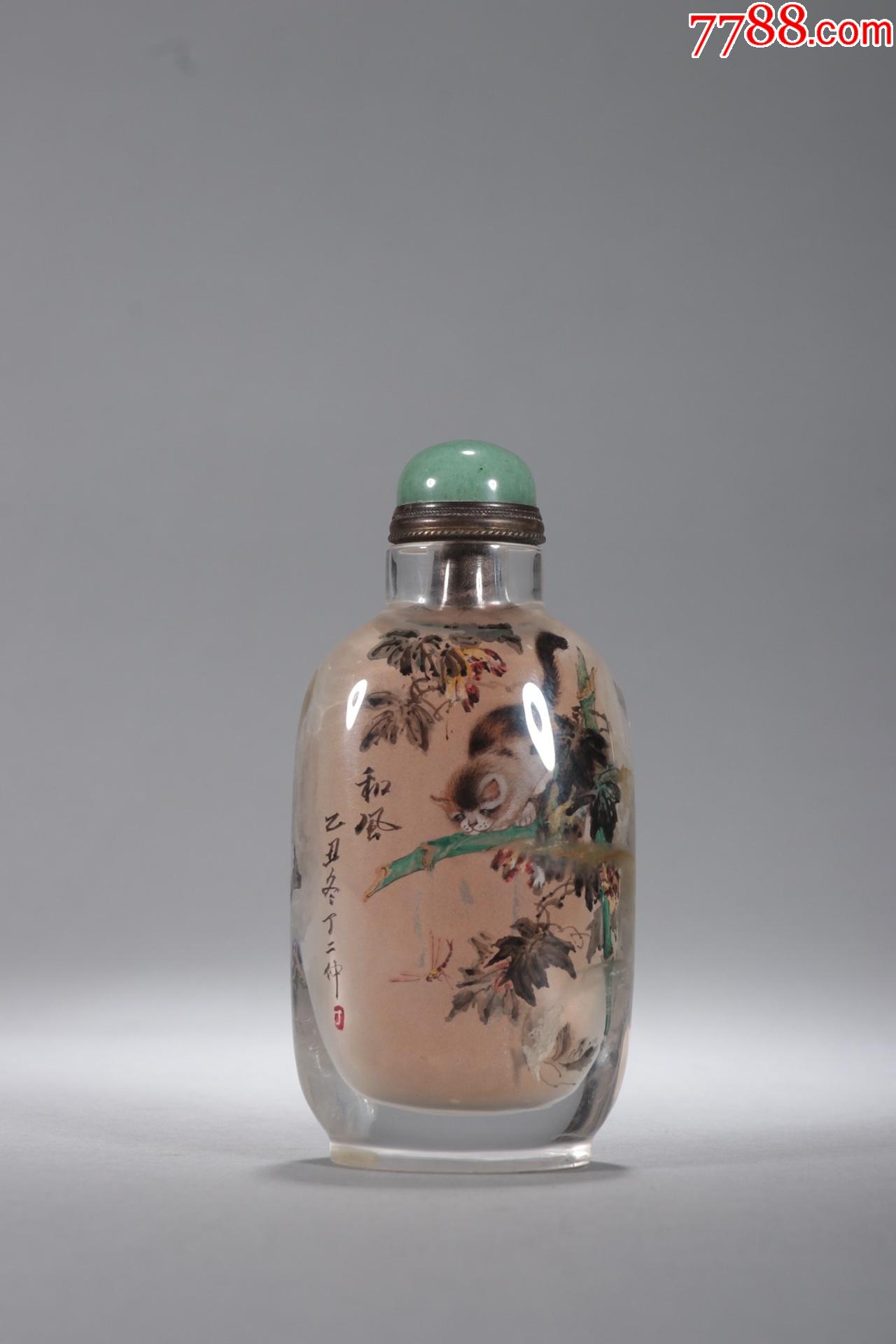 丁二仲水晶内画和风猫图鼻烟壶