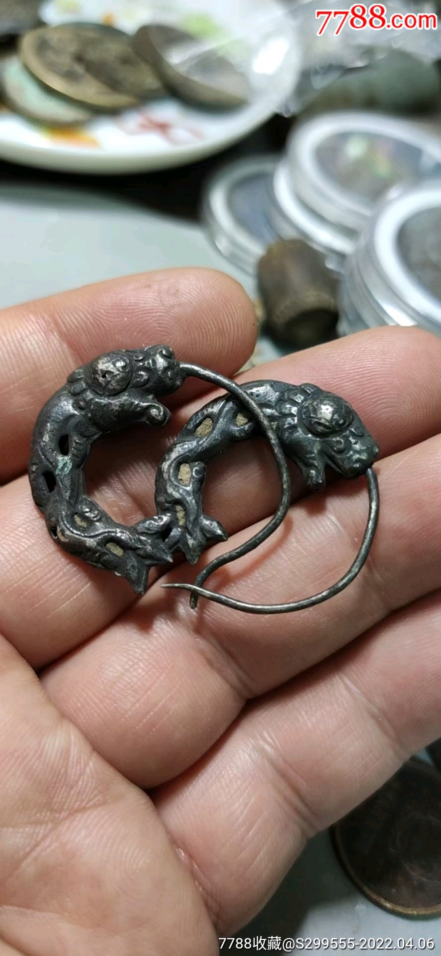 清代大个龙头银耳坠一对如图完整漂亮260