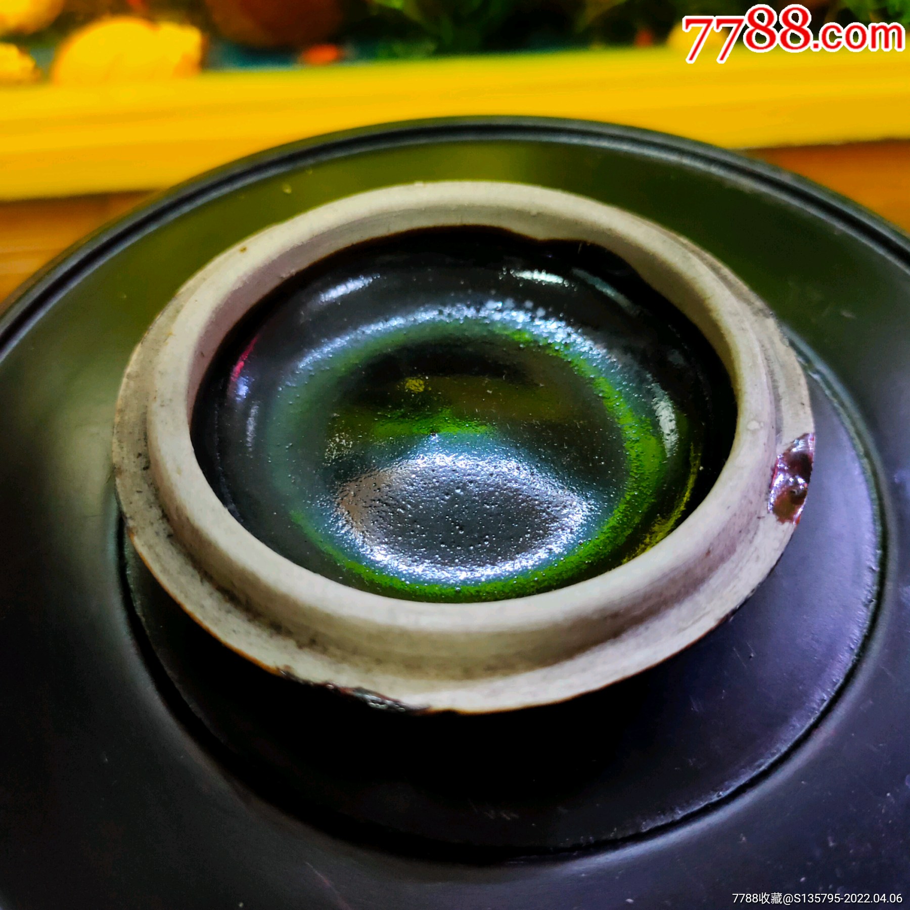 博山窑侯相会老艺人乌金釉雨点釉印泥盒无盖雨滴釉