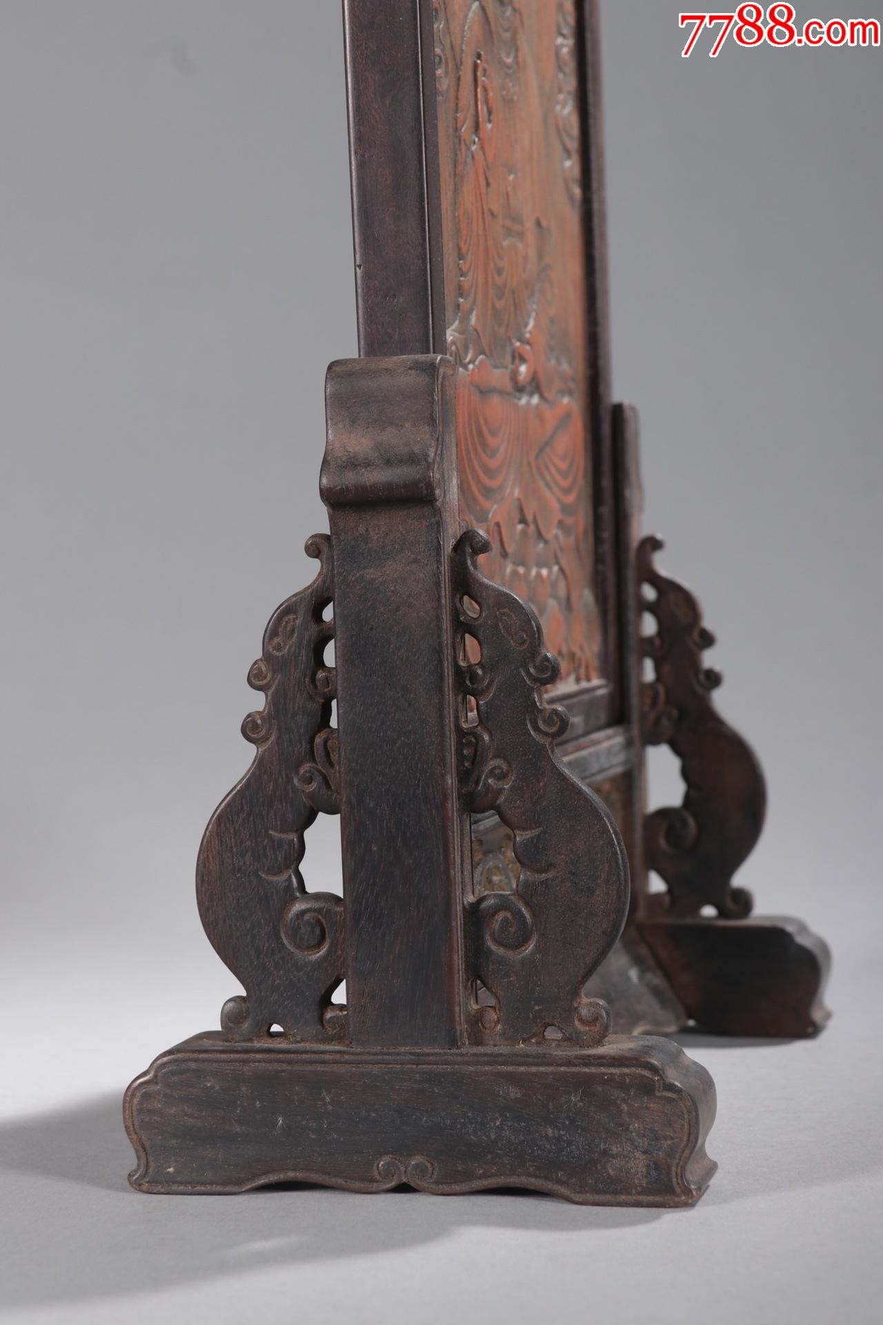 红木镶竹观世音插屏摆件