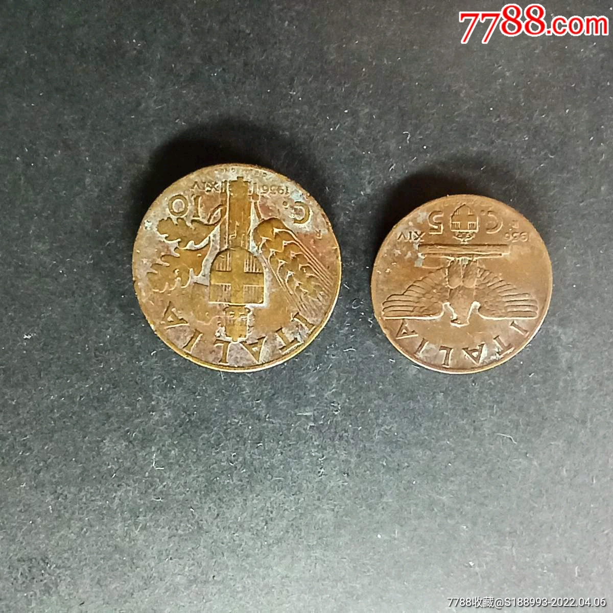 意大利王国硬币1936年红铜币2枚