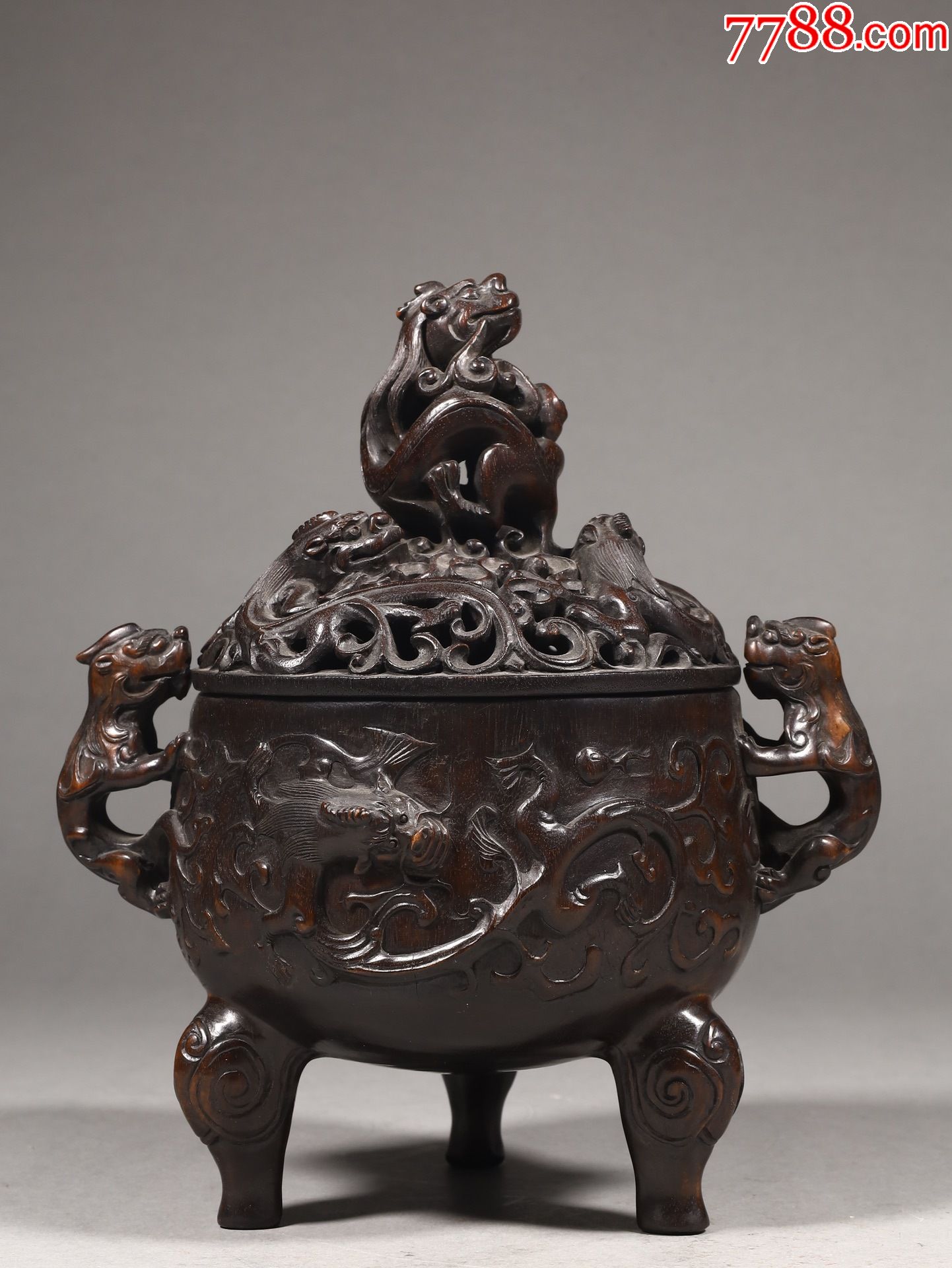 紫檀螭龙纹香薰炉.-木雕摆件-7788商城__七七八八商品交易平台(7788.