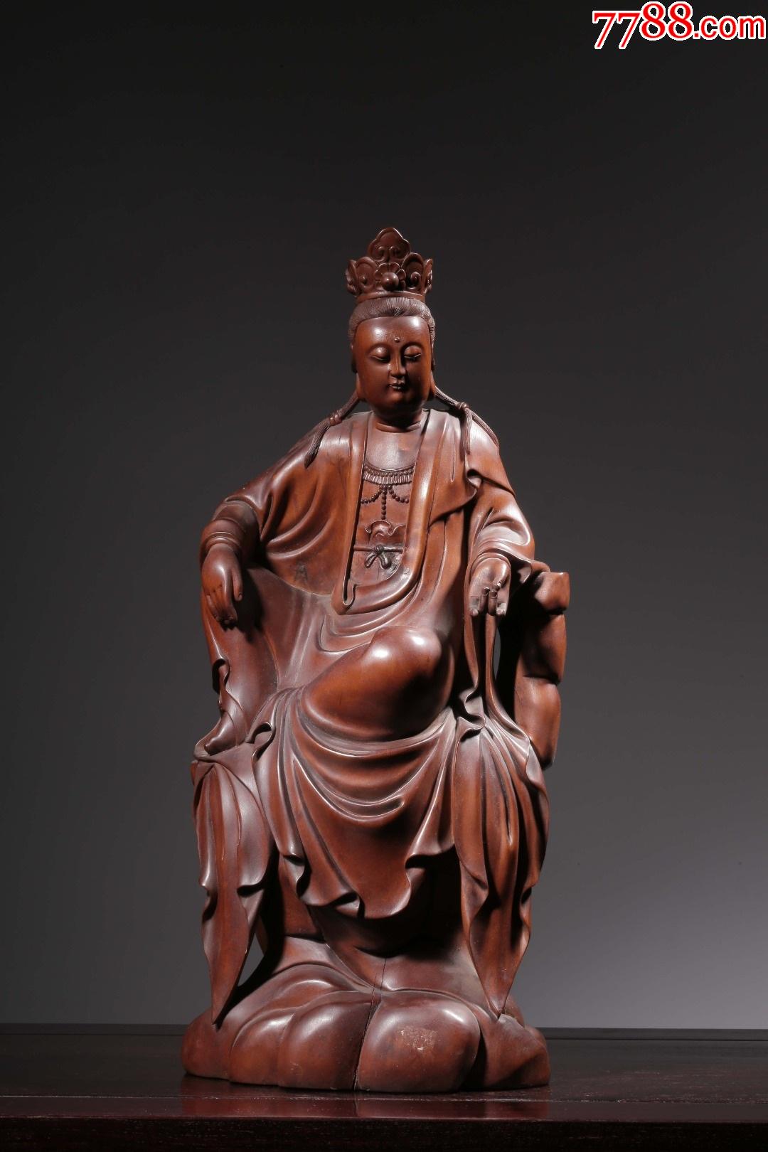 民国黄杨木自在观音摆件