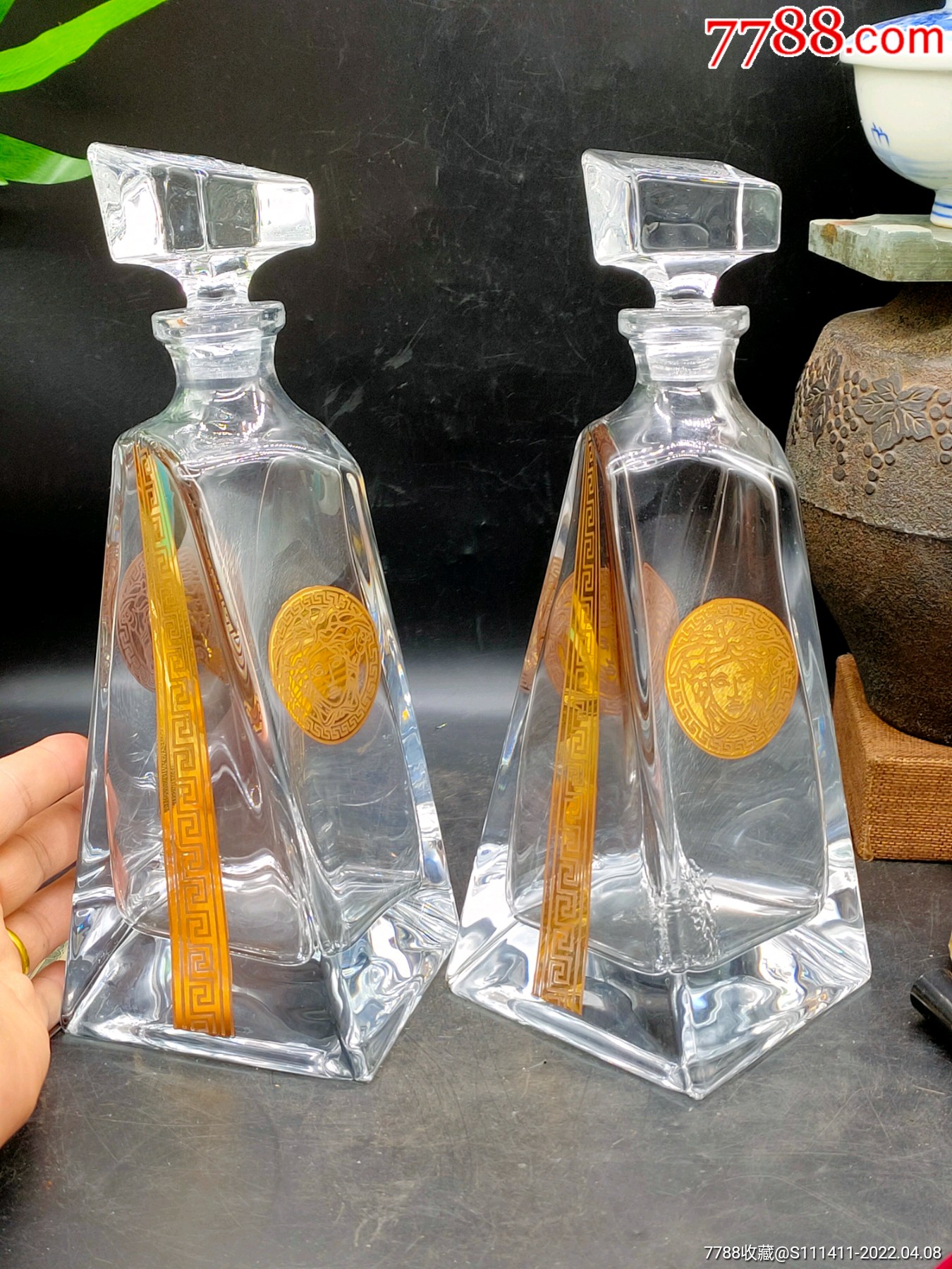 捷克进口范思哲水晶镶金威士忌酒瓶醒酒器一对