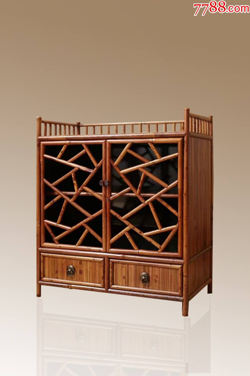 天然湘妃竹冰裂纹双开茶柜