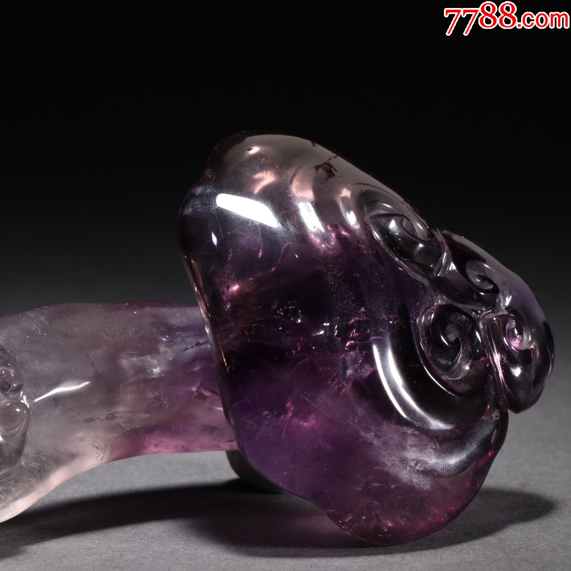 紫水晶灵芝纹如意摆件