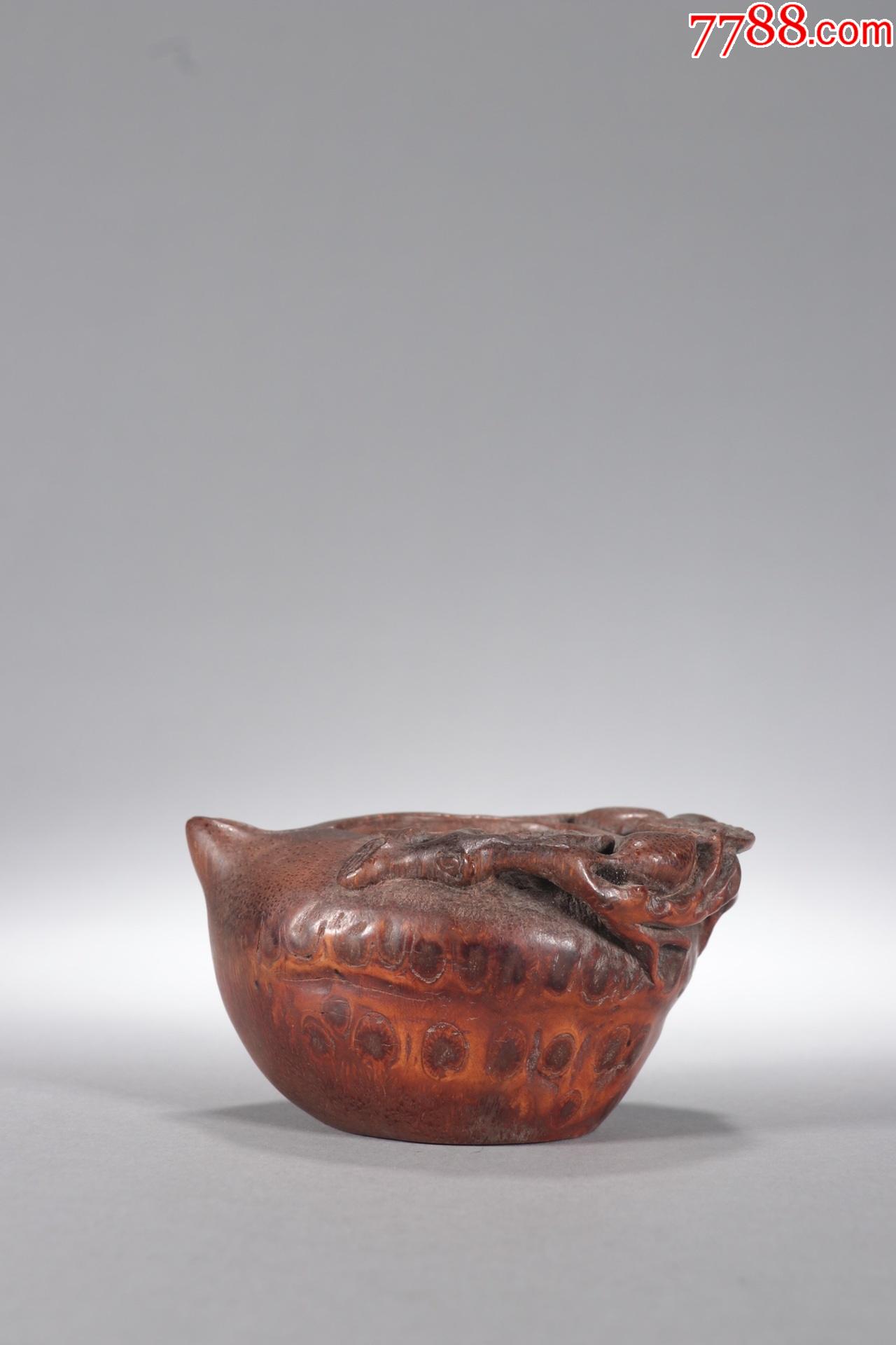 老竹根雕寿桃形文房水盂