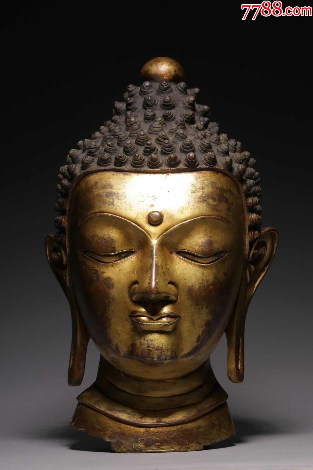 铜鎏金释迦牟尼佛头_铜像/铜佛像_第1张_7788奇石收藏