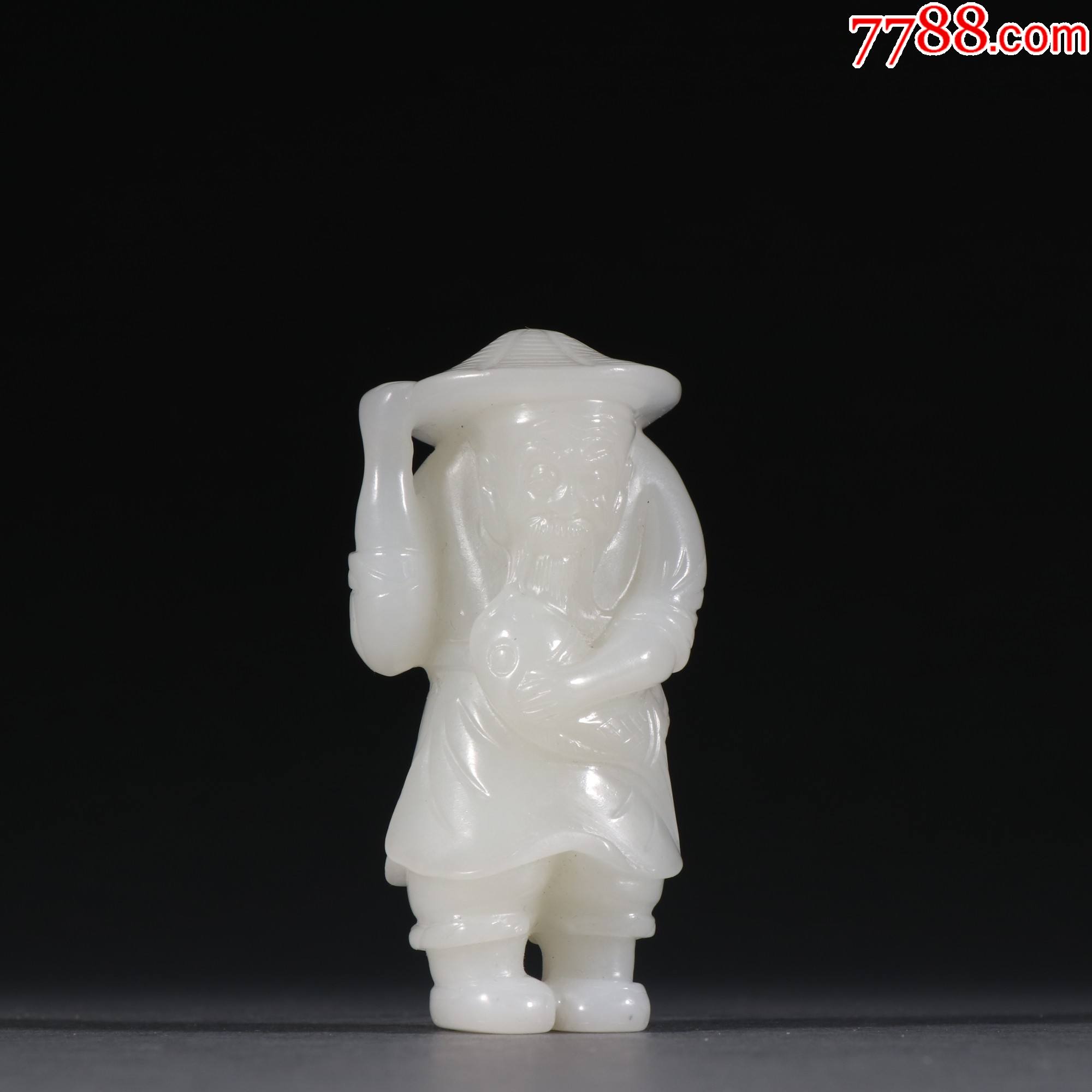 和田玉渔翁得利摆件