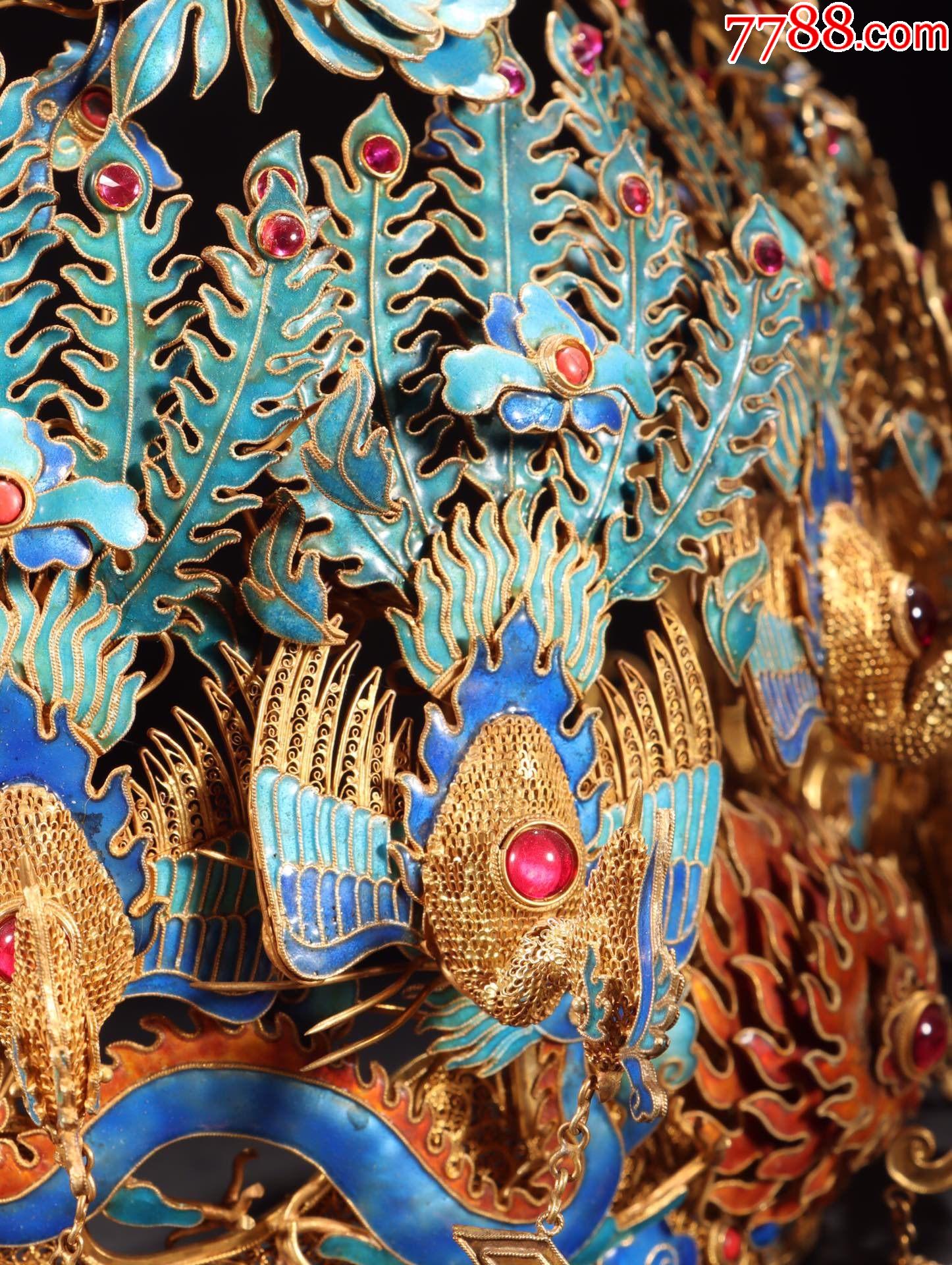 银鎏金拉丝烧蓝凤冠