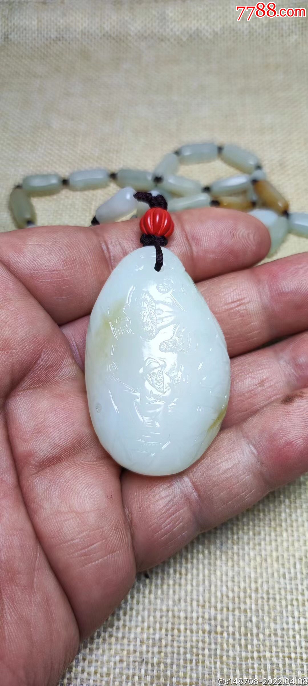 收藏级和田玉三色浮雕太白醉酒