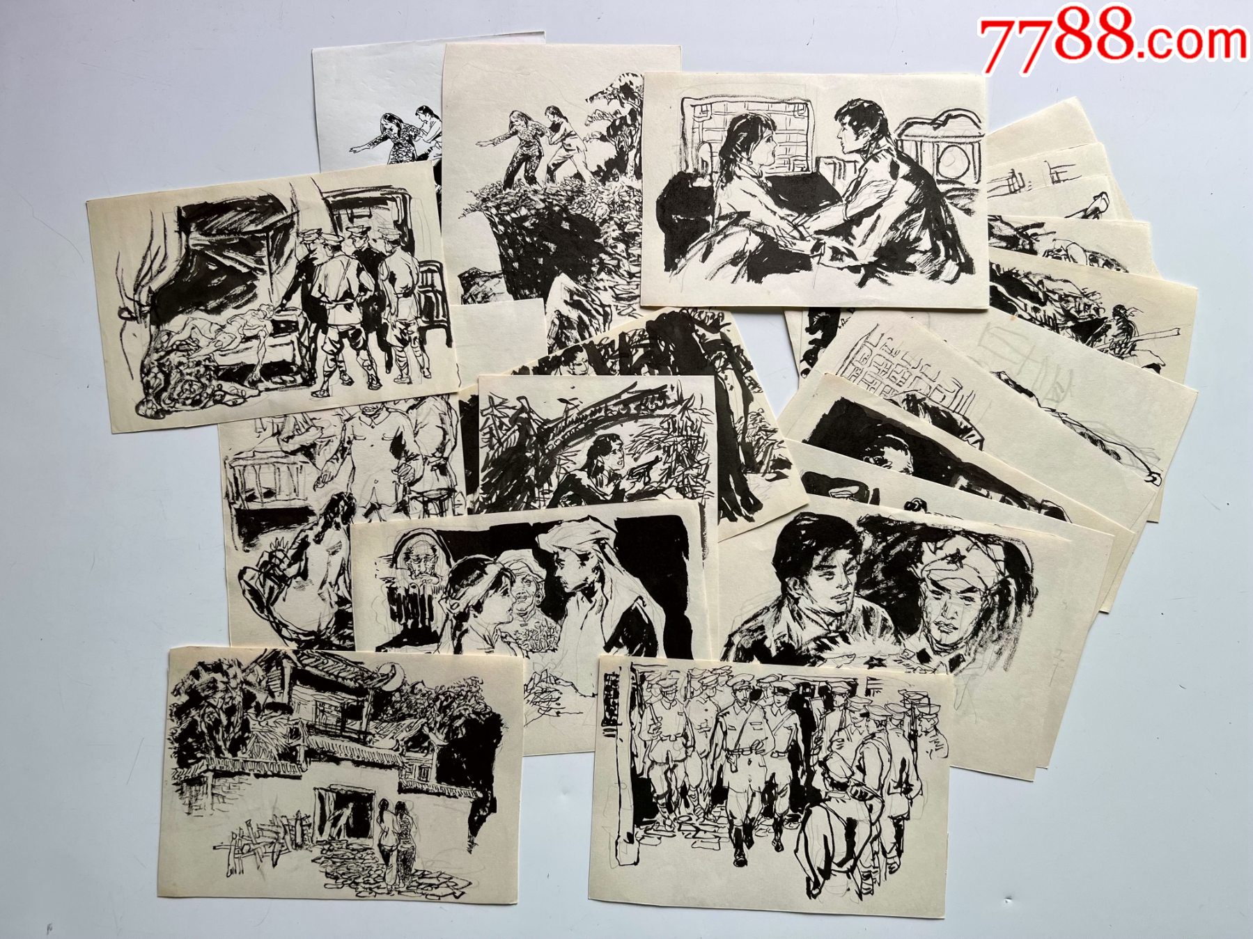 90年代左右手绘钢笔画稿21张可能是插图画稿或连环画稿