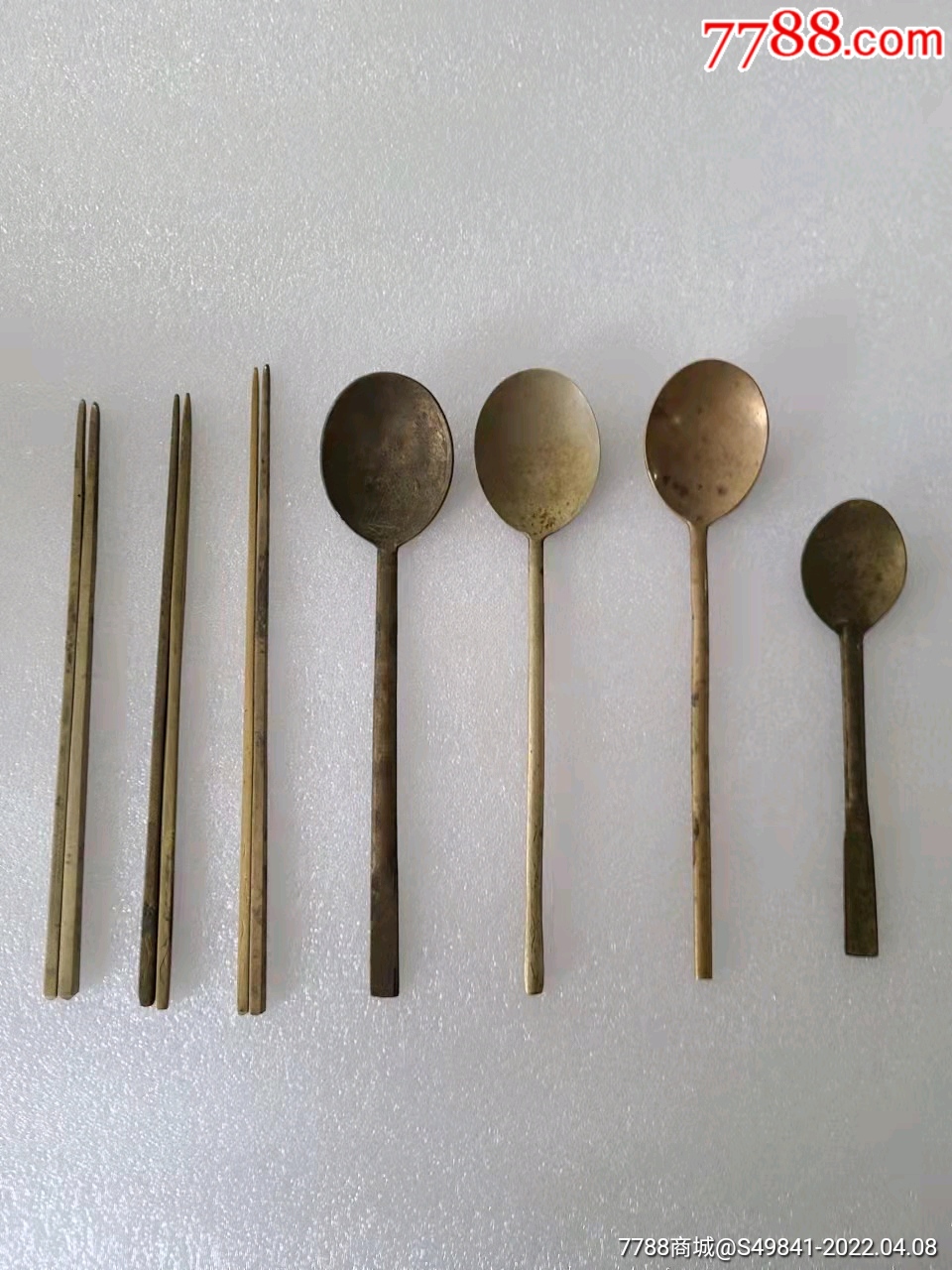 精品朝鲜百年厚实铜勺铜筷子7副