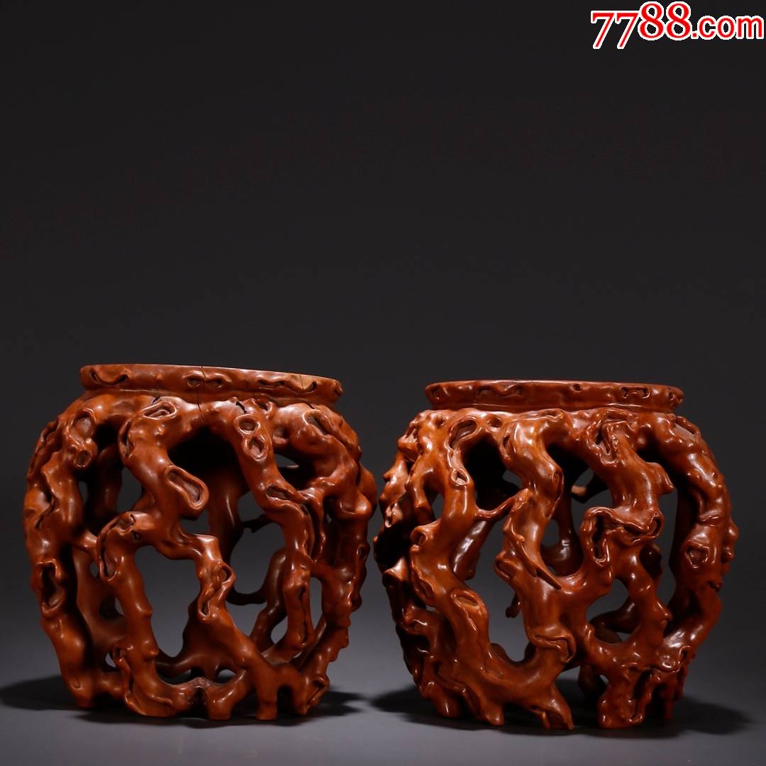 黄杨木盘根错节底座一对.-其他根雕/木雕-7788根雕收藏