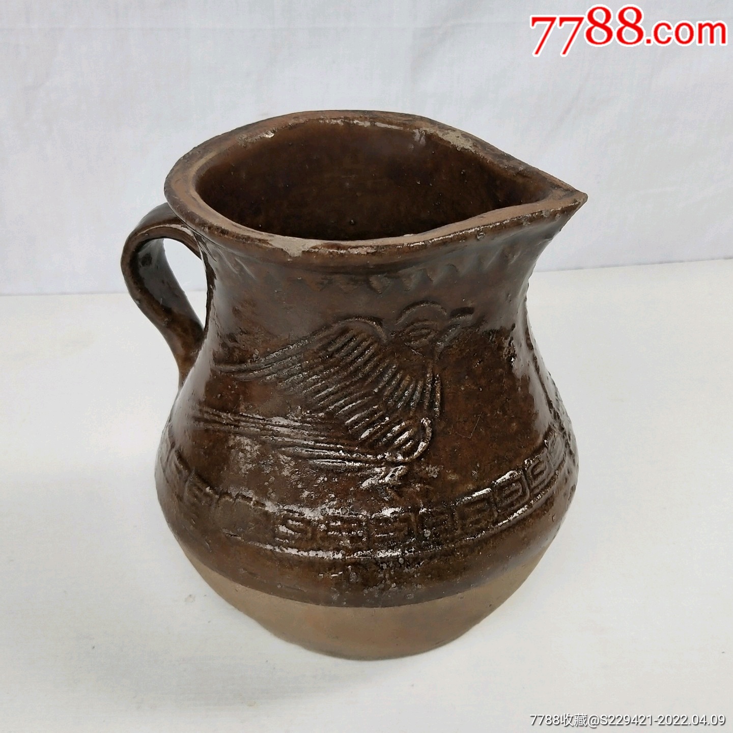 民国时期釉陶罐刻花鸟打水罐茶水罐茶杯