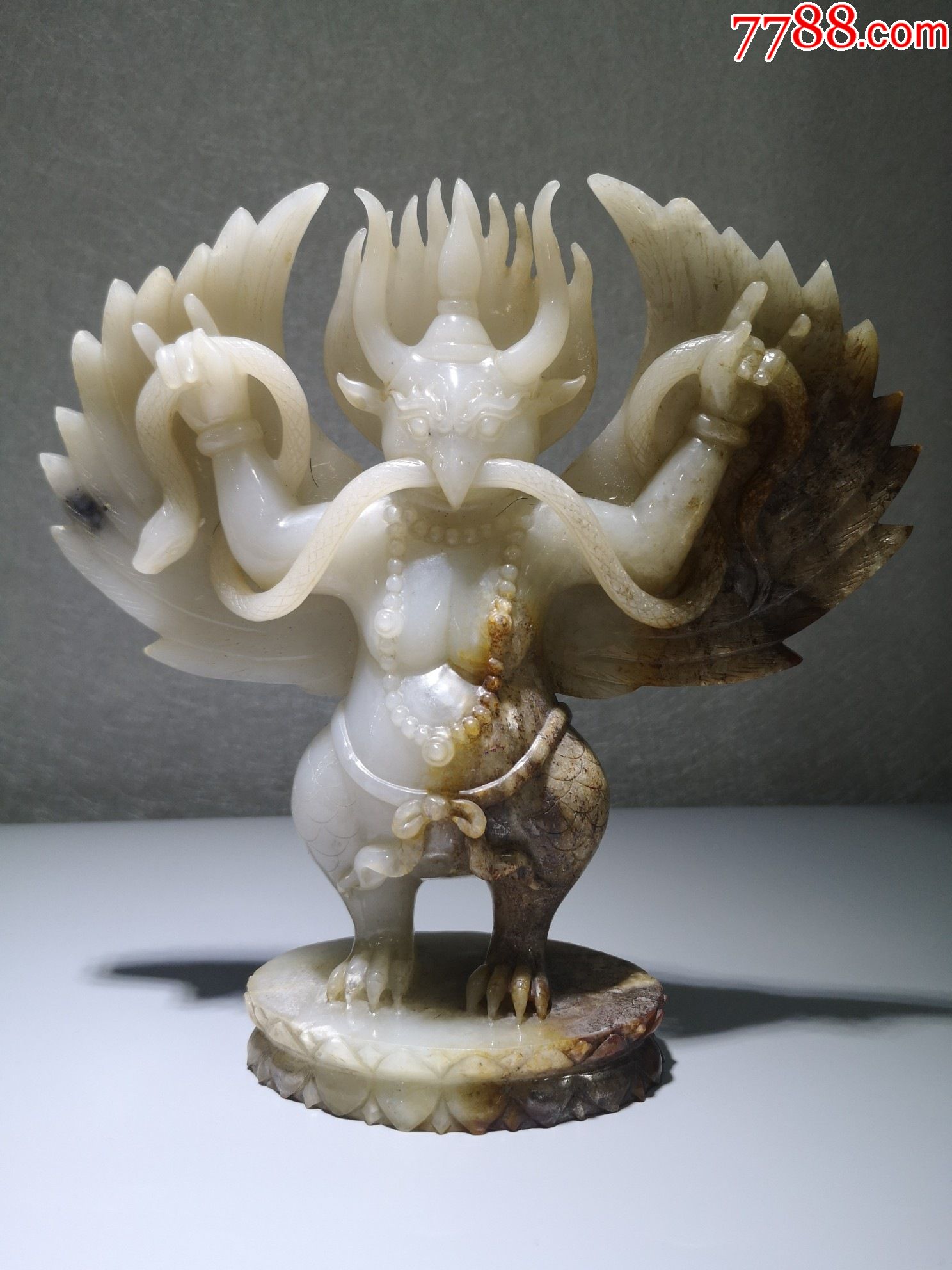 旧藏和田玉大鹏金翅鸟摆件