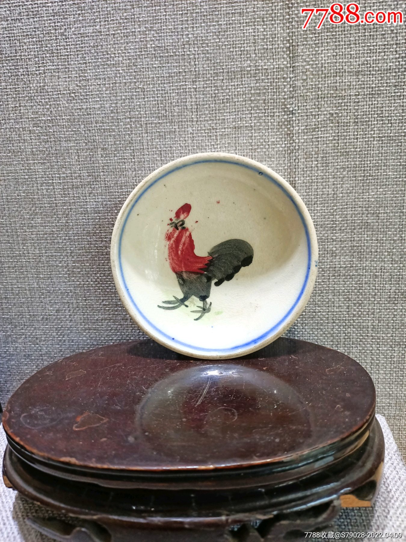 清末民国斗鸡粉彩小碟