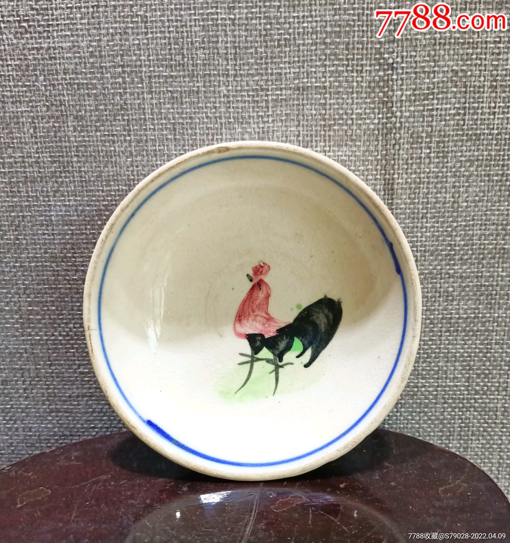 清末民国斗鸡粉彩小碟