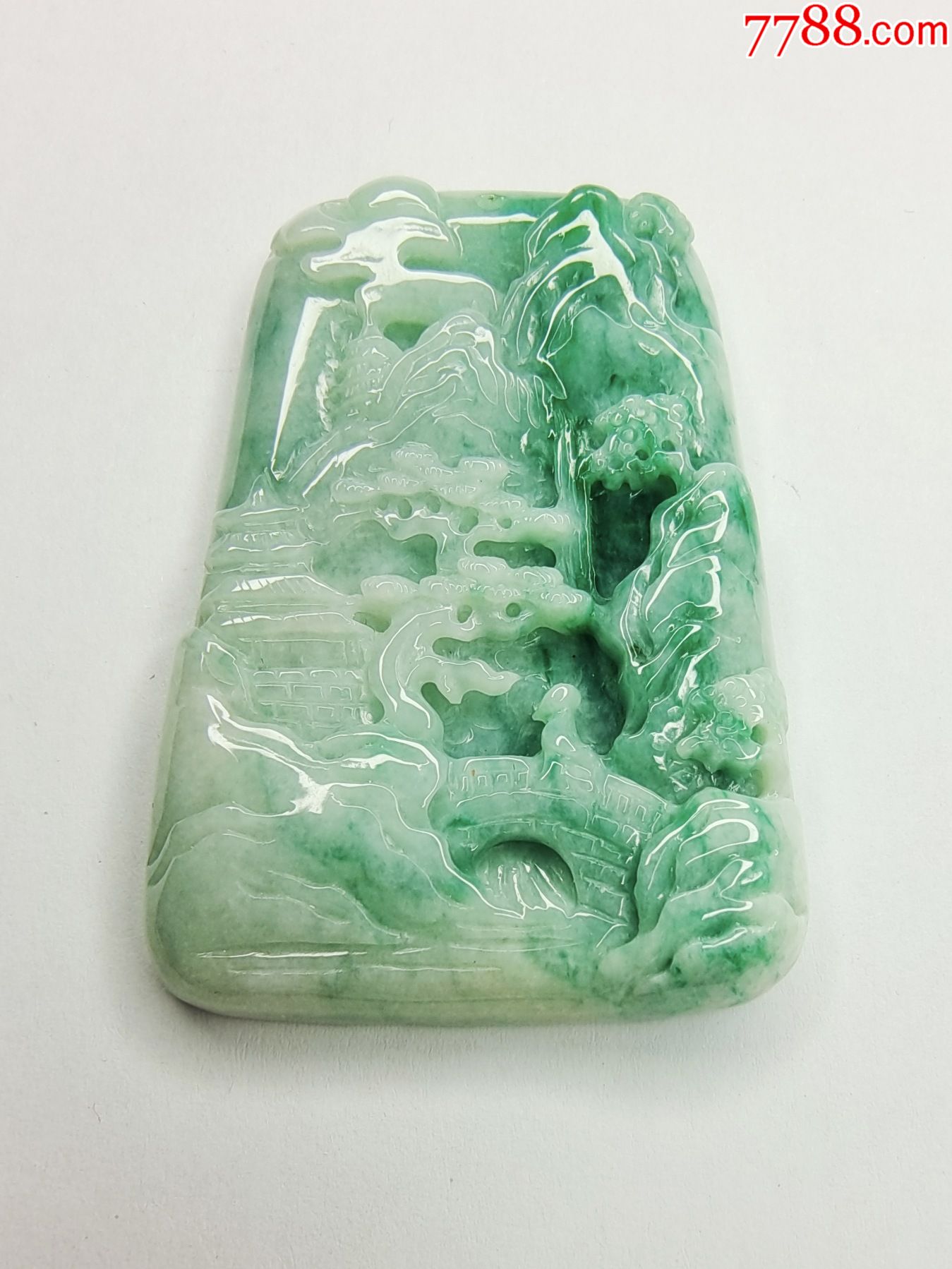 腾冲老料老坑种天然翡翠a货山水牌阳绿双彩男女款玉吊坠糯种挂件