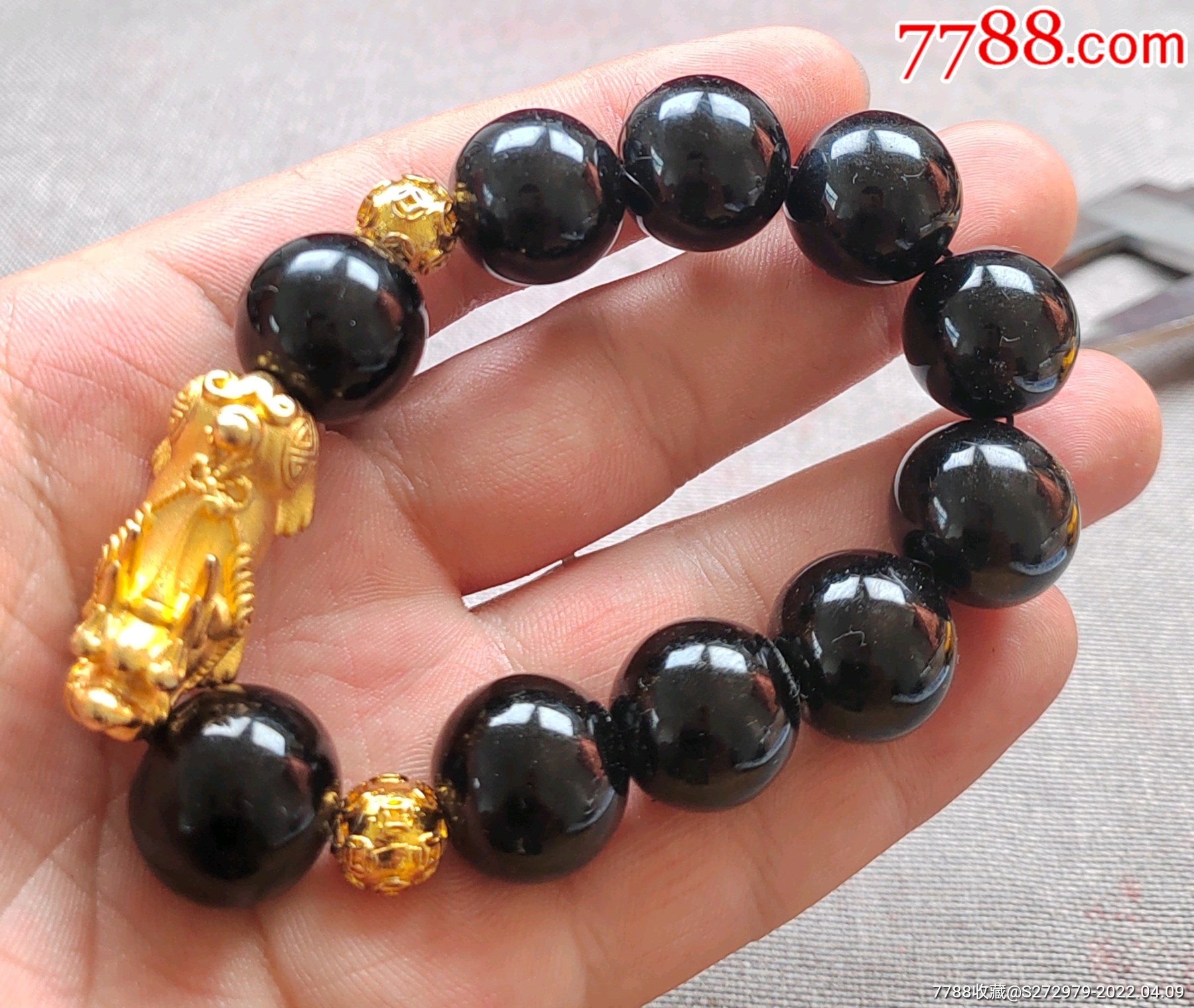 黑曜石沙金手串