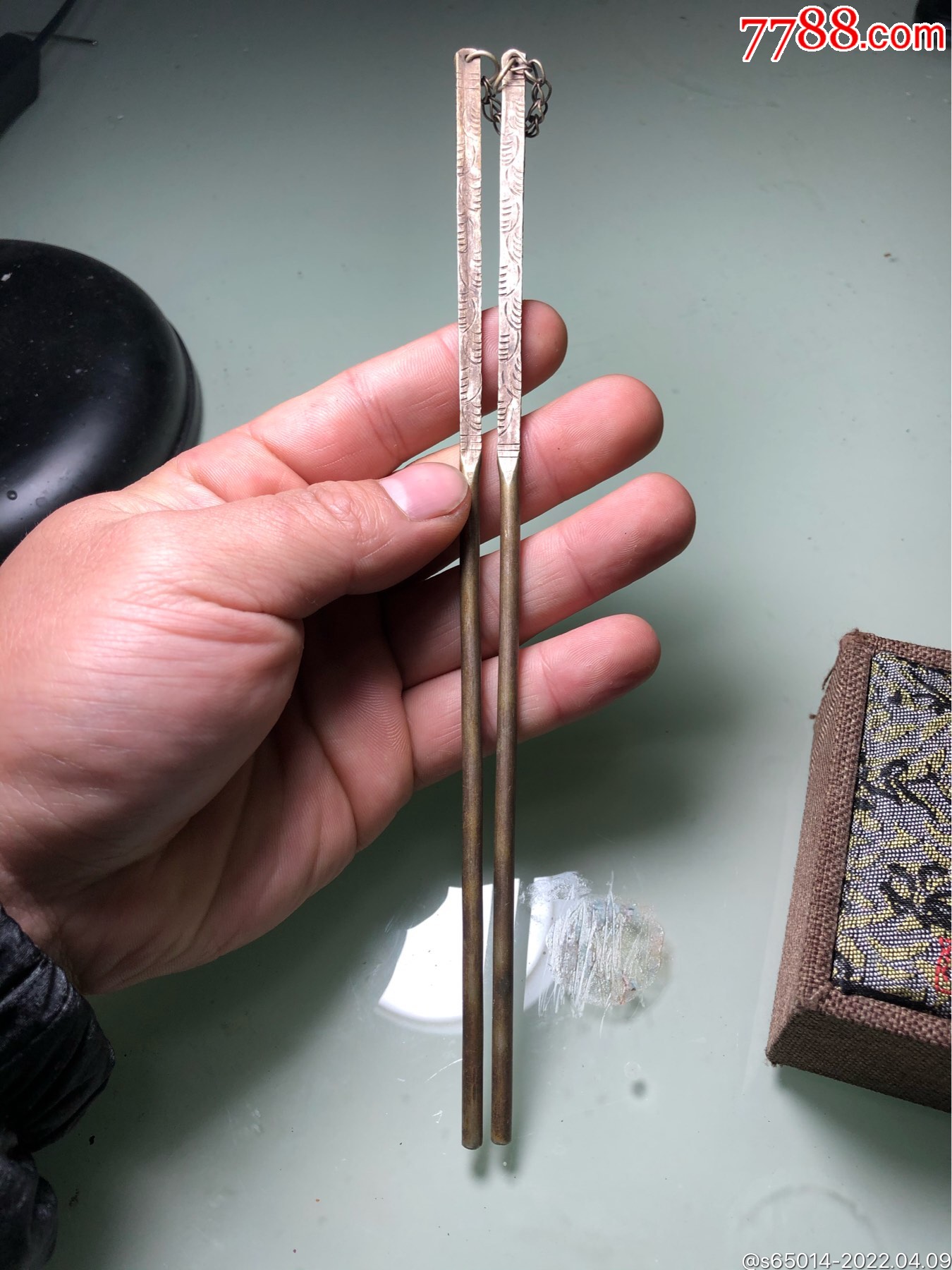 晚清结婚白铜筷子一对