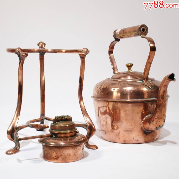 西洋古董老式铜器紫铜茶壶水壶咖啡壶支架加热器咖啡馆民俗摆件