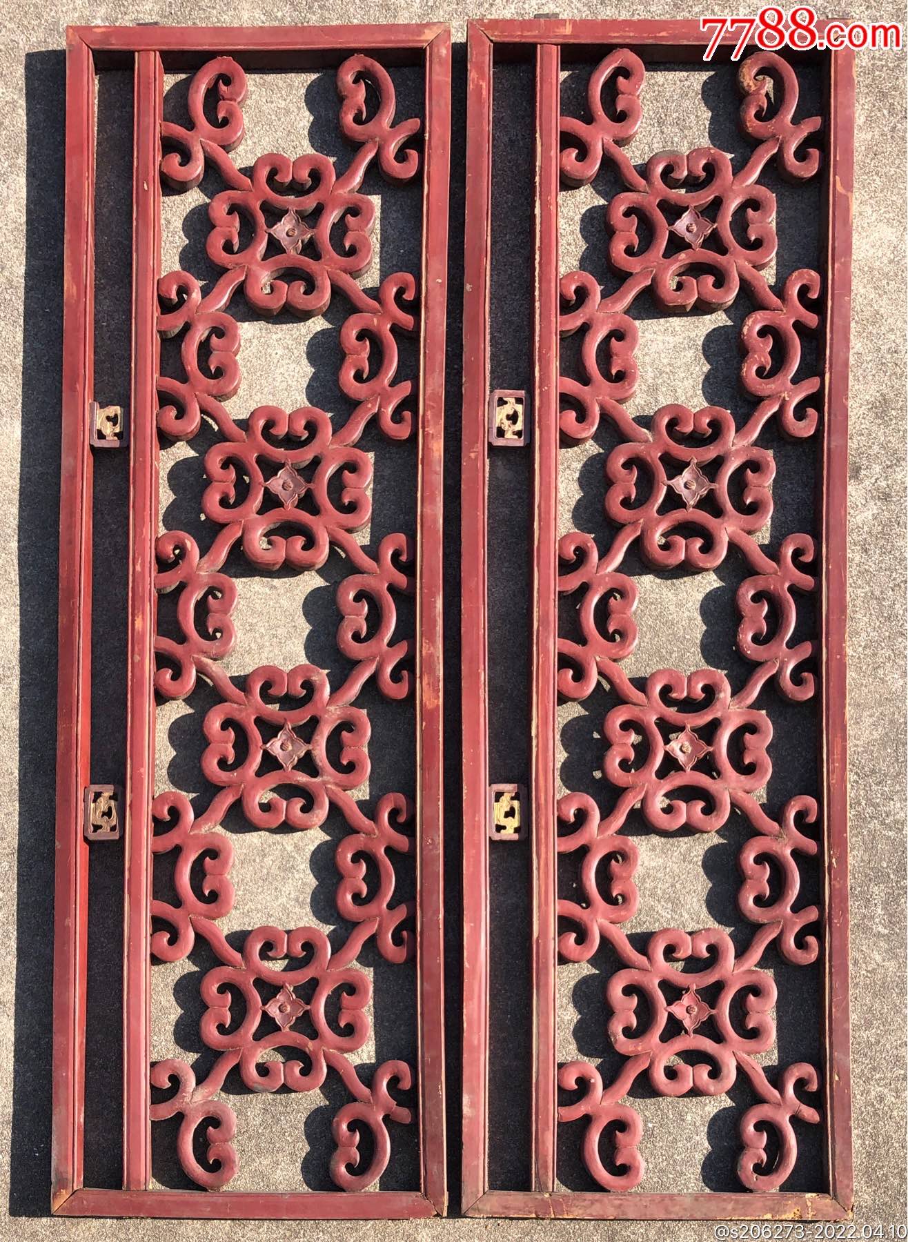 【晚清民国】朱红海棠花挂屏一对-价格:1000元-se86440975-木雕花板-